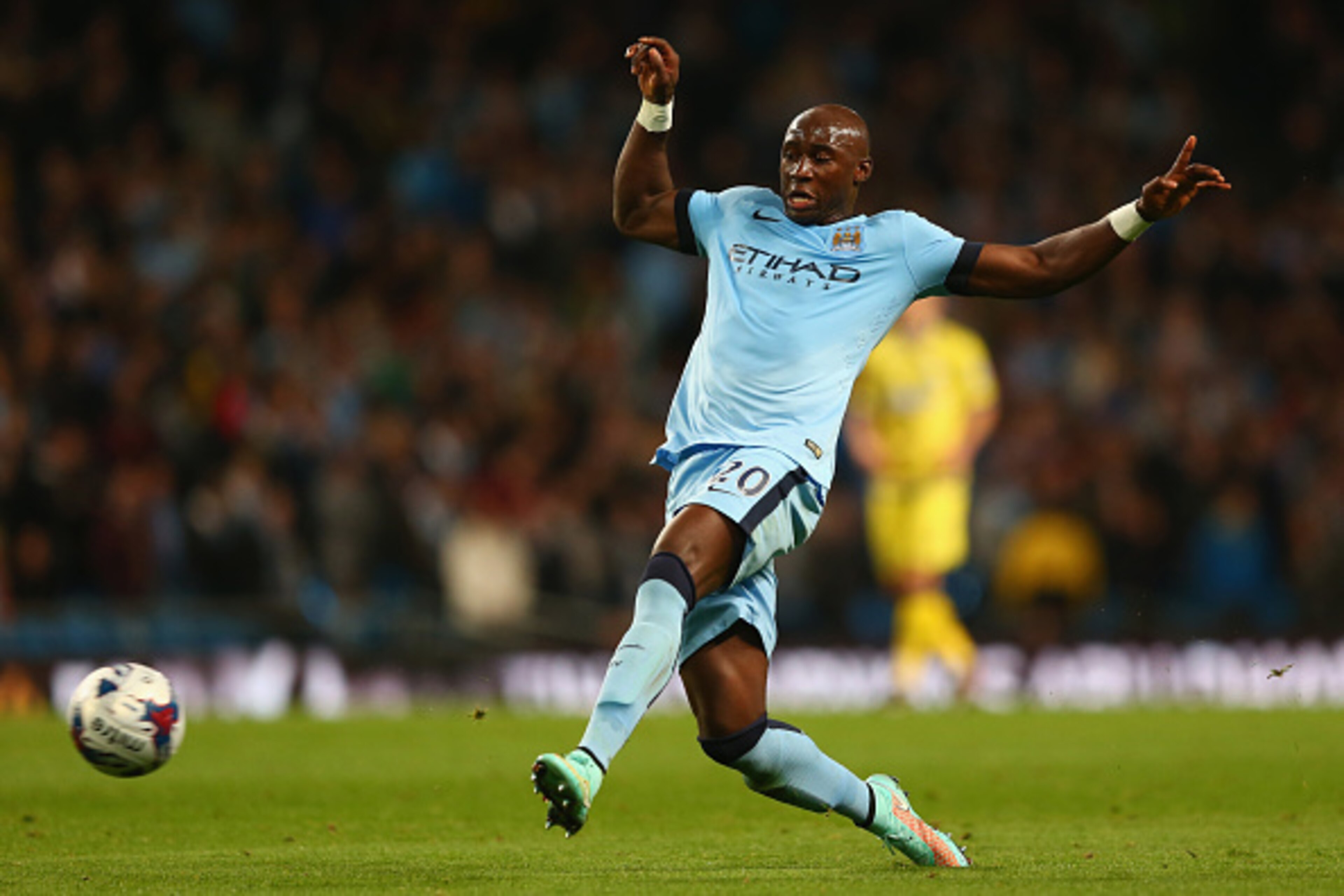 MANCHESTER, ENGLAND - SEPTEMBER 24: Eliaquim Mangala of Manchester City during the Capital One Cup Third Round match between Manchester City and Sheffield Wednesday at the Etihad Stadium on September 24, 2014 in Manchester, England. (Photo by Michael St MANCHESTER, ENGLAND - SEPTEMBER 24: Eliaquim Mangala of Manchester City during the Capital One Cup Third Round match between Manchester City and Sheffield Wednesday at the Etihad Stadium on September 24, 2014 in Manchester, England. (Photo by Michael St