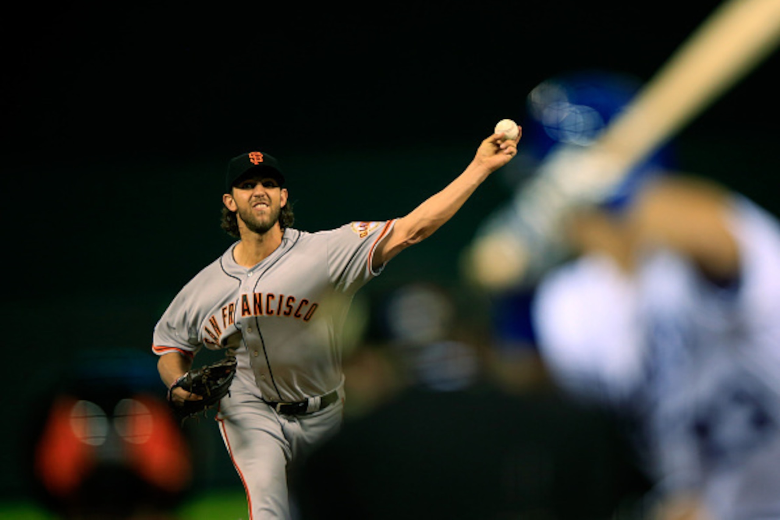 KANSAS CITY, MO - OCTOBER 21: Madison Bumgarner #40 of the San Francisco Giants pitches in the first inning against the Kansas City Royals during Game One of the 2014 World Series at Kauffman Stadium on October 21, 2014 in Kansas City, Missouri. (Photo KANSAS CITY, MO - OCTOBER 21: Madison Bumgarner #40 of the San Francisco Giants pitches in the first inning against the Kansas City Royals during Game One of the 2014 World Series at Kauffman Stadium on October 21, 2014 in Kansas City, Missouri. (Photo