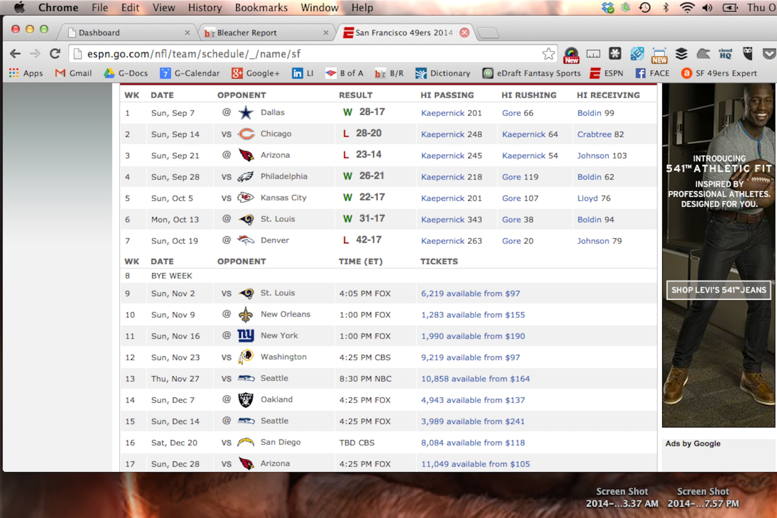 San Francisco 49ers 2014 Schedule
