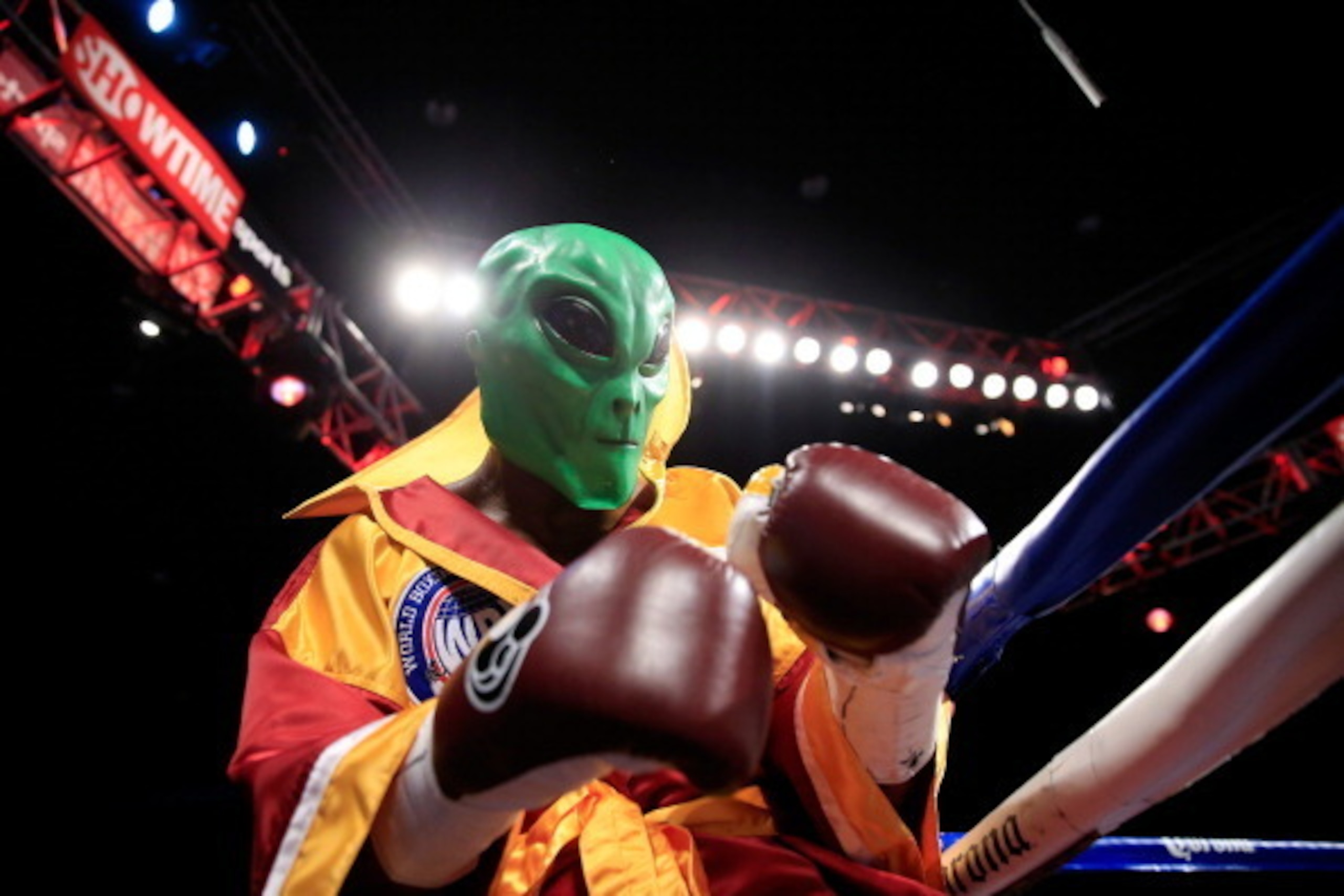 WASHINGTON, DC - APRIL 19:  Bernard Hopkins enters the ring to fight Beibut Shumenov during their IBA Light Heavyweight Title fight on April 19, 2014 in Washington, DC. Hopkins won a split decision in 12 rounds.  (Photo by Rob Carr/Getty Images)