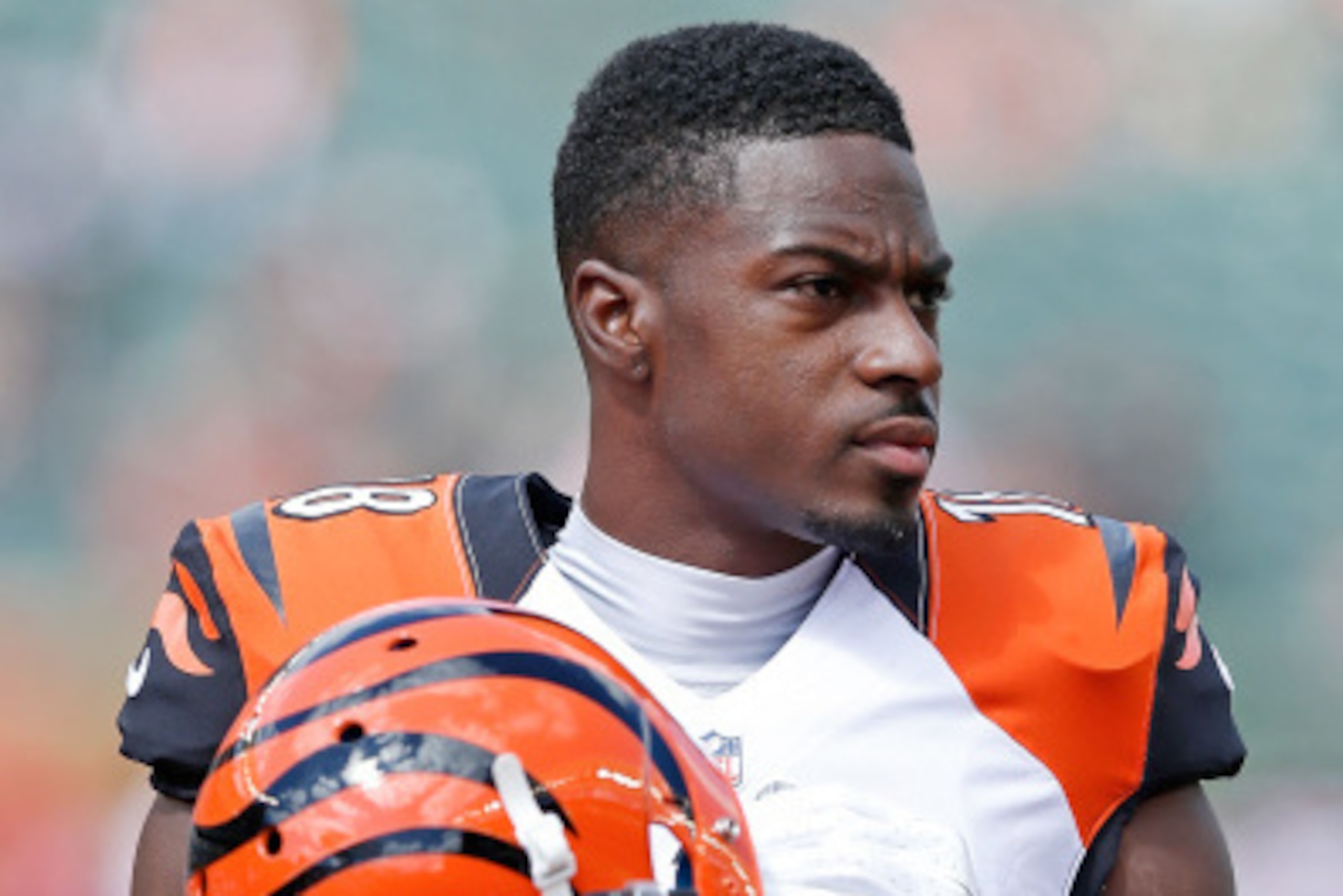 CINCINNATI, OH - SEPTEMBER 14:  A.J. Green #18 of the Cincinnati Bengals warms up prior to the start of the game against the Atlanta Falcons at Paul Brown Stadium on September 14, 2014 in Cincinnati, Ohio. (Photo by Joe Robbins/Getty Images)