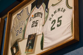 Becky Hammon's trophy case in the Stevens High gym.