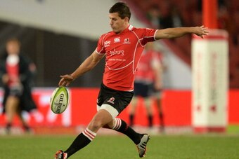 JOHANNESBURG, SOUTH AFRICA - JULY 04: Marnitz Boshoff of the Lions kicks for touch during the Super Rugby match between Lions and Melbourne Rebels at Ellis Park on July 04, 2014 in Johannesburg, South Africa. (Photo by Duif du Toit/Gallo Images)