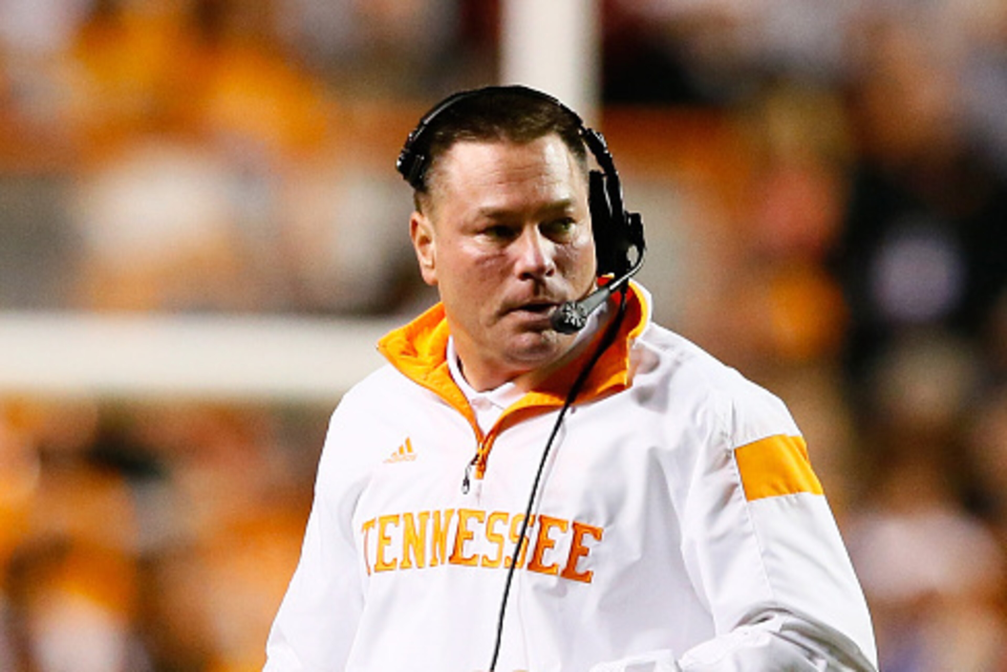 KNOXVILLE, TN - OCTOBER 25:  Head coach Butch Jones of the Tennessee Volunteers looks on during the game against the Alabama Crimson Tide at Neyland Stadium on October 25, 2014 in Knoxville, Tennessee.  (Photo by Kevin C. Cox/Getty Images)