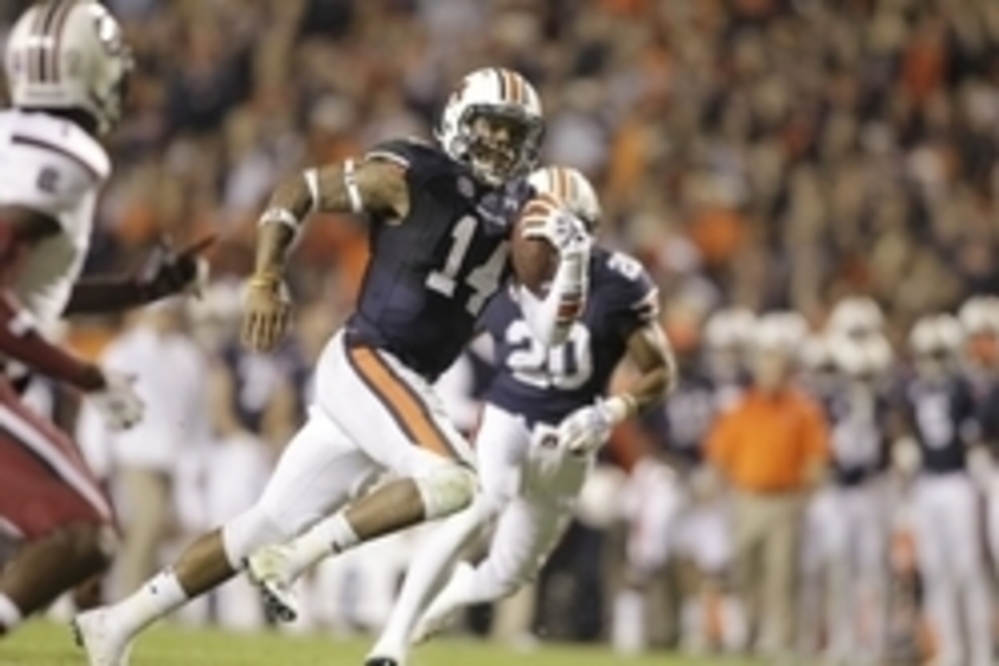 Oct 25, 2014; Auburn, AL, USA; Auburn Tigers quarterback Nick Marshall (14) scores a touchdown against the South Carolina Gamecocks during the first half at Jordan Hare Stadium. Mandatory Credit: John Reed-USA TODAY Sports