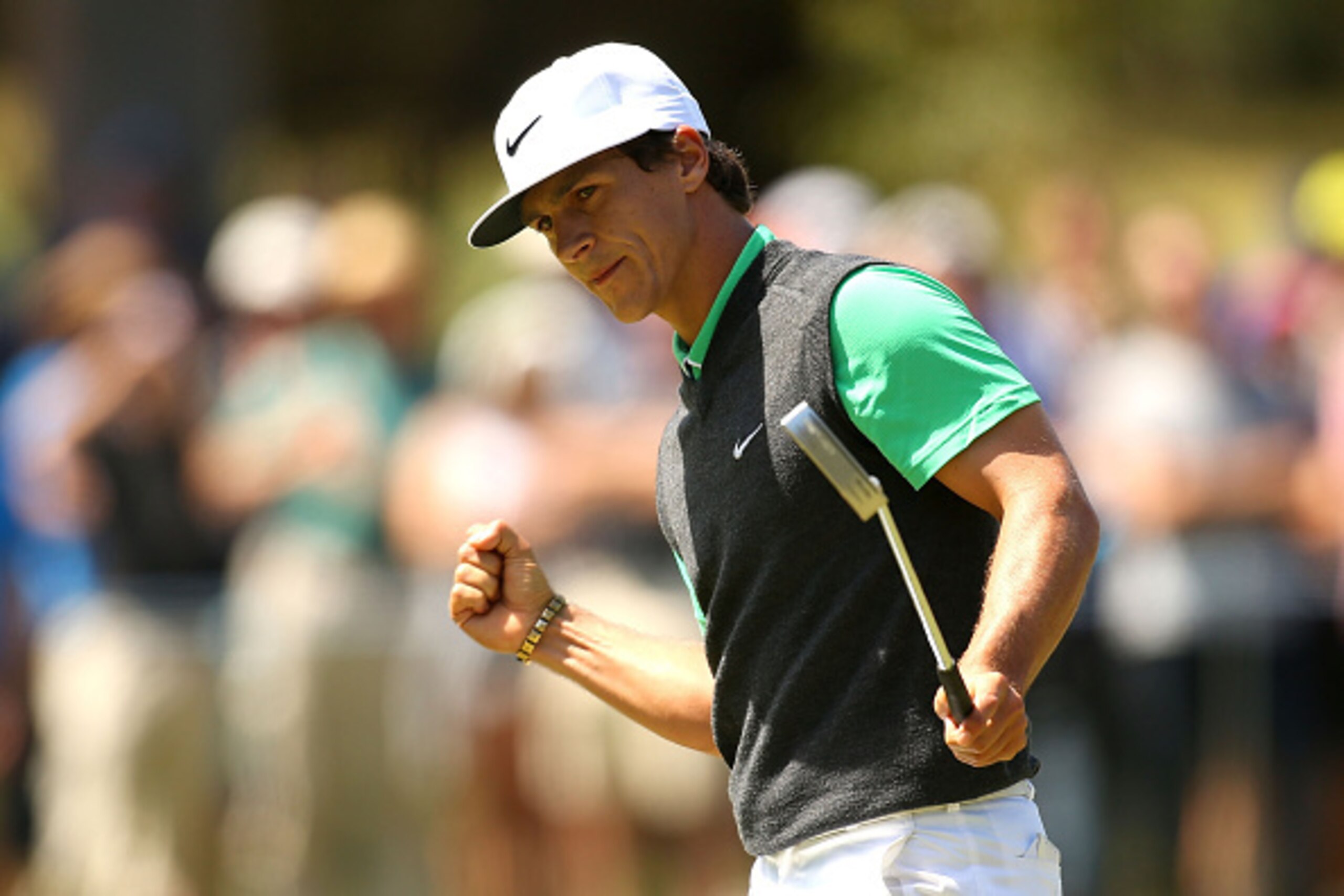 PERTH, AUSTRALIA - OCTOBER 26:  Thorbjorn Olesen of Denmark celebrates a birdie on the 15th hole during day four of the 2014 Perth International at Lake Karrinyup Country Club on October 26, 2014 in Perth, Australia.  (Photo by Paul Kane/Getty Images)
