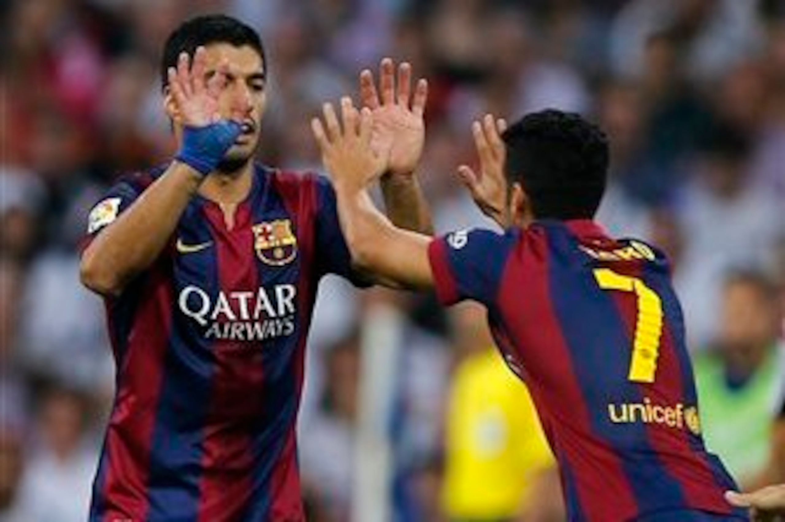 Pedro (right) replaced Luis Suarez in the second half of El Clasico on Saturday.