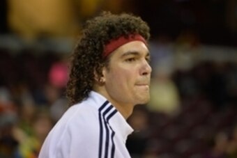 Oct 14, 2014; Cleveland, OH, USA; Cleveland Cavaliers center Anderson Varejao (17) warms up against the Milwaukee Bucks at Quicken Loans Arena. Cleveland won 106-100. Mandatory Credit: David Richard-USA TODAY Sports