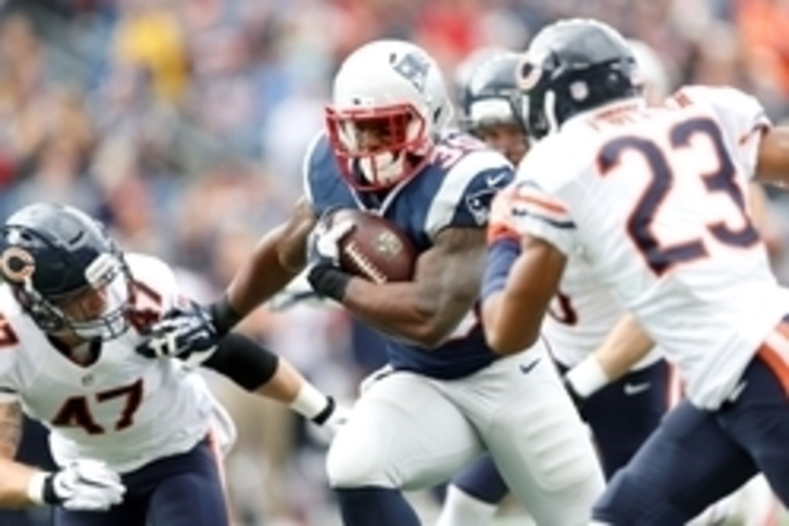 Oct 26, 2014; Foxborough, MA, USA; New England Patriots running back Jonas Gray (35) carries the ball during the first quarter against the Chicago Bears at Gillette Stadium. Mandatory Credit: Greg M. Cooper-USA TODAY Sports Oct 26, 2014; Foxborough, MA, USA; New England Patriots running back Jonas Gray (35) carries the ball during the first quarter against the Chicago Bears at Gillette Stadium. Mandatory Credit: Greg M. Cooper-USA TODAY Sports