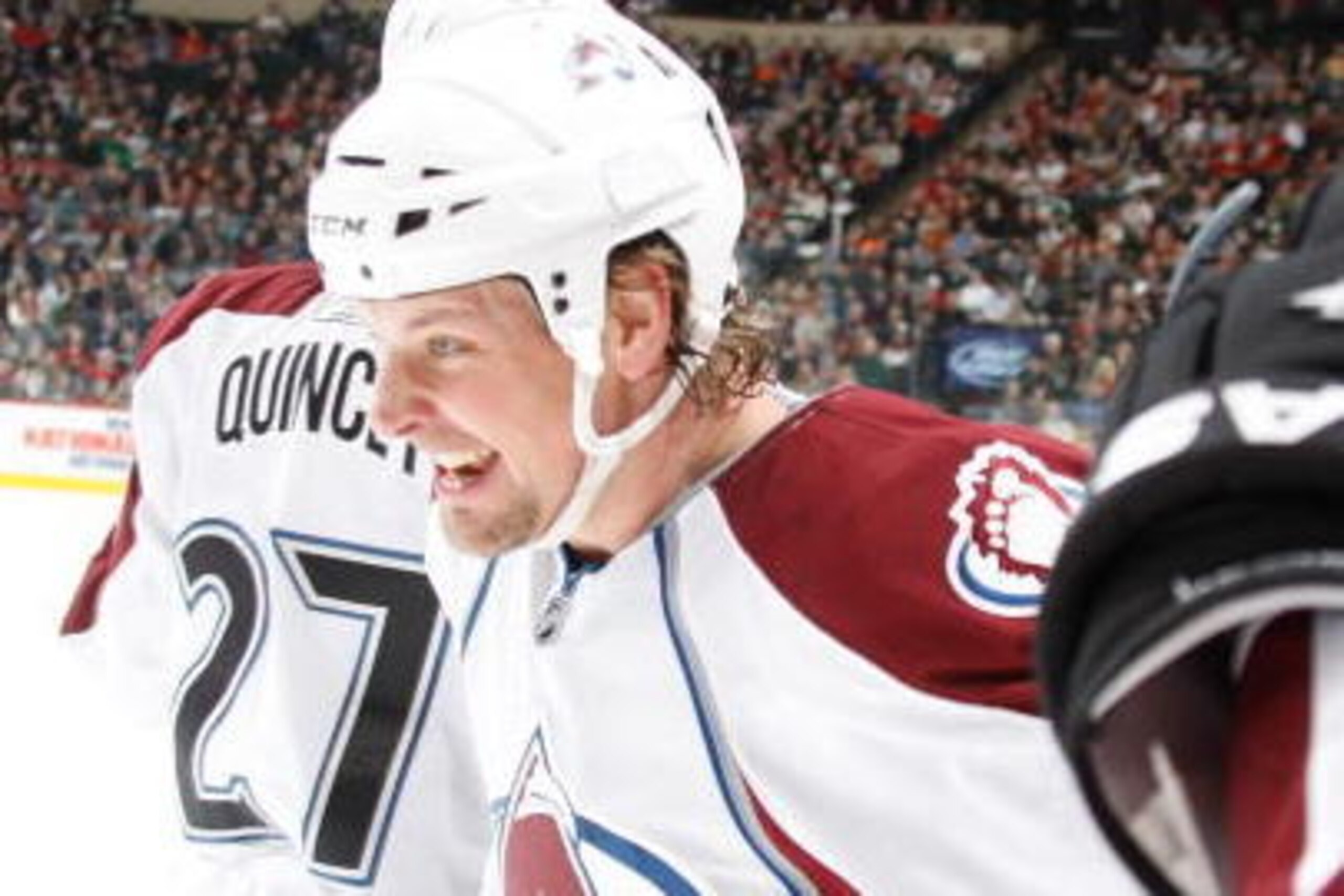 SAINT PAUL, MN - DECEMBER 21: Matt Hendricks #15 of the Colorado Avalanche celebrates after scoring a goal against the Minnesota Wild during the game at the Xcel Energy Center on December 21, 2009 in Saint Paul, Minnesota.  (Photo by Bruce Kluckhohn/NHLI 