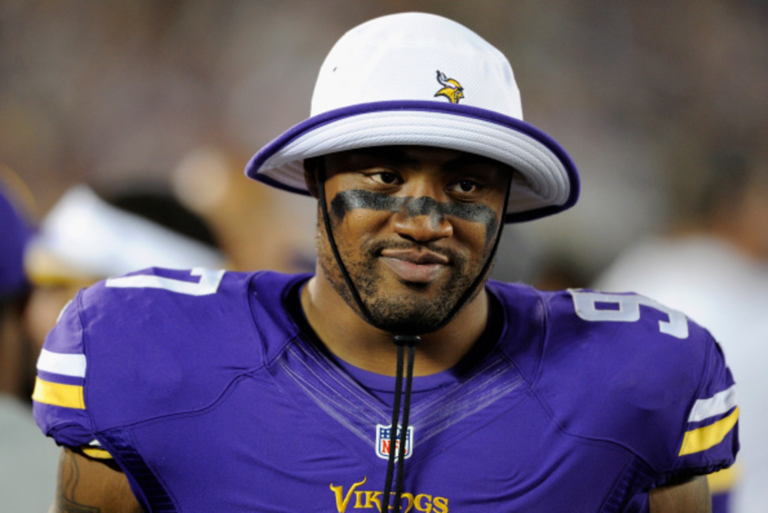 MINNEAPOLIS, MN - AUGUST 8: Everson Griffen #97 of the Minnesota Vikings looks on during the third quarter of the game against the Oakland Raiders on August 8, 2014 at TCF Bank Stadium in Minneapolis, Minnesota. The Vikings defeated the Raiders 10-6. (Pho MINNEAPOLIS, MN - AUGUST 8: Everson Griffen #97 of the Minnesota Vikings looks on during the third quarter of the game against the Oakland Raiders on August 8, 2014 at TCF Bank Stadium in Minneapolis, Minnesota. The Vikings defeated the Raiders 10-6. (Pho