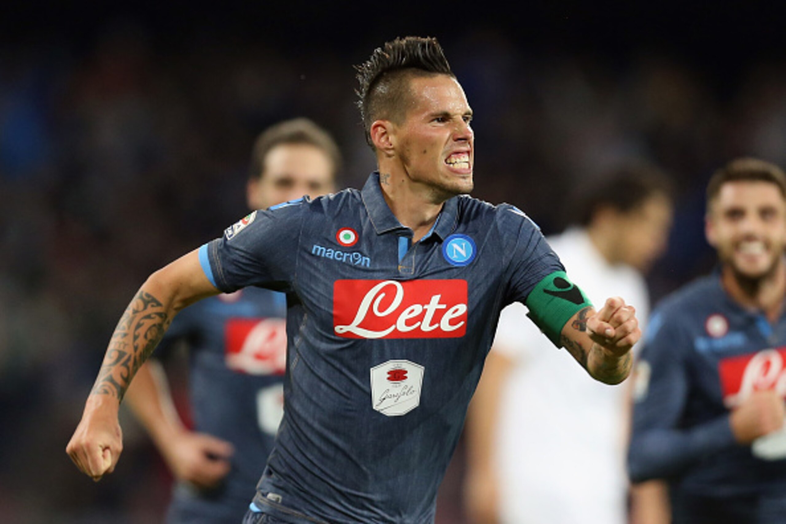 NAPLES, ITALY - OCTOBER 26:  Marek Hamsik of Napoli celebrates after scoring his team's second goal during the Serie A match between SSC Napoli and Hellas Verona FC at Stadio San Paolo on October 26, 2014 in Naples, Italy.  (Photo by Maurizio Lagana/Getty
