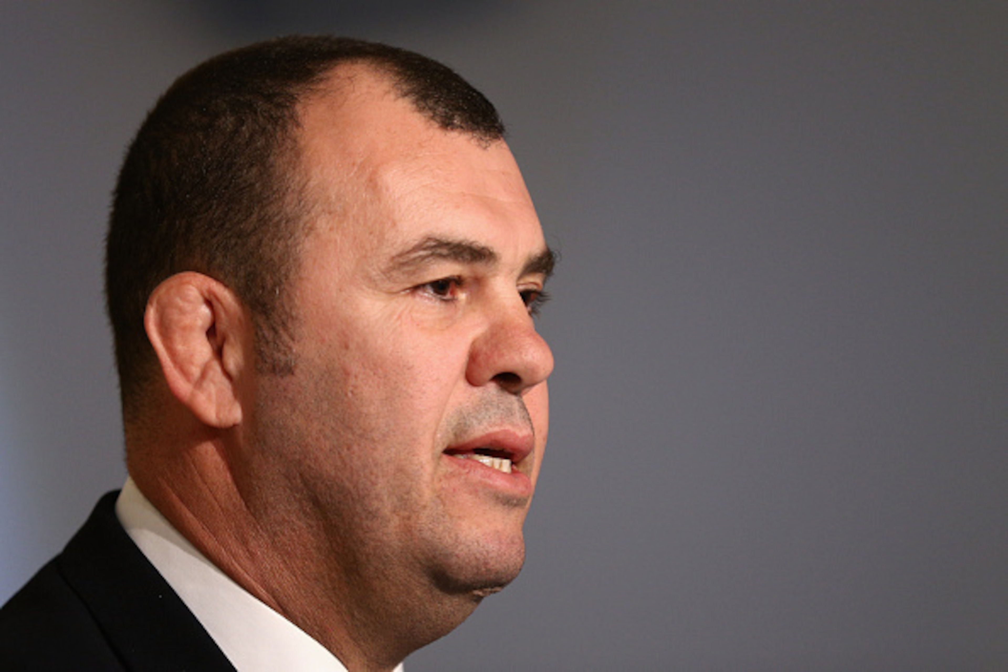 SYDNEY, AUSTRALIA - OCTOBER 22:  Newly appointed Australian Wallabies coach Michael Cheika speaks to the media during an Australian Wallabies press conference at ARU Headquarters on October 22, 2014 in Sydney, Australia.  (Photo by Cameron Spencer/Getty I
