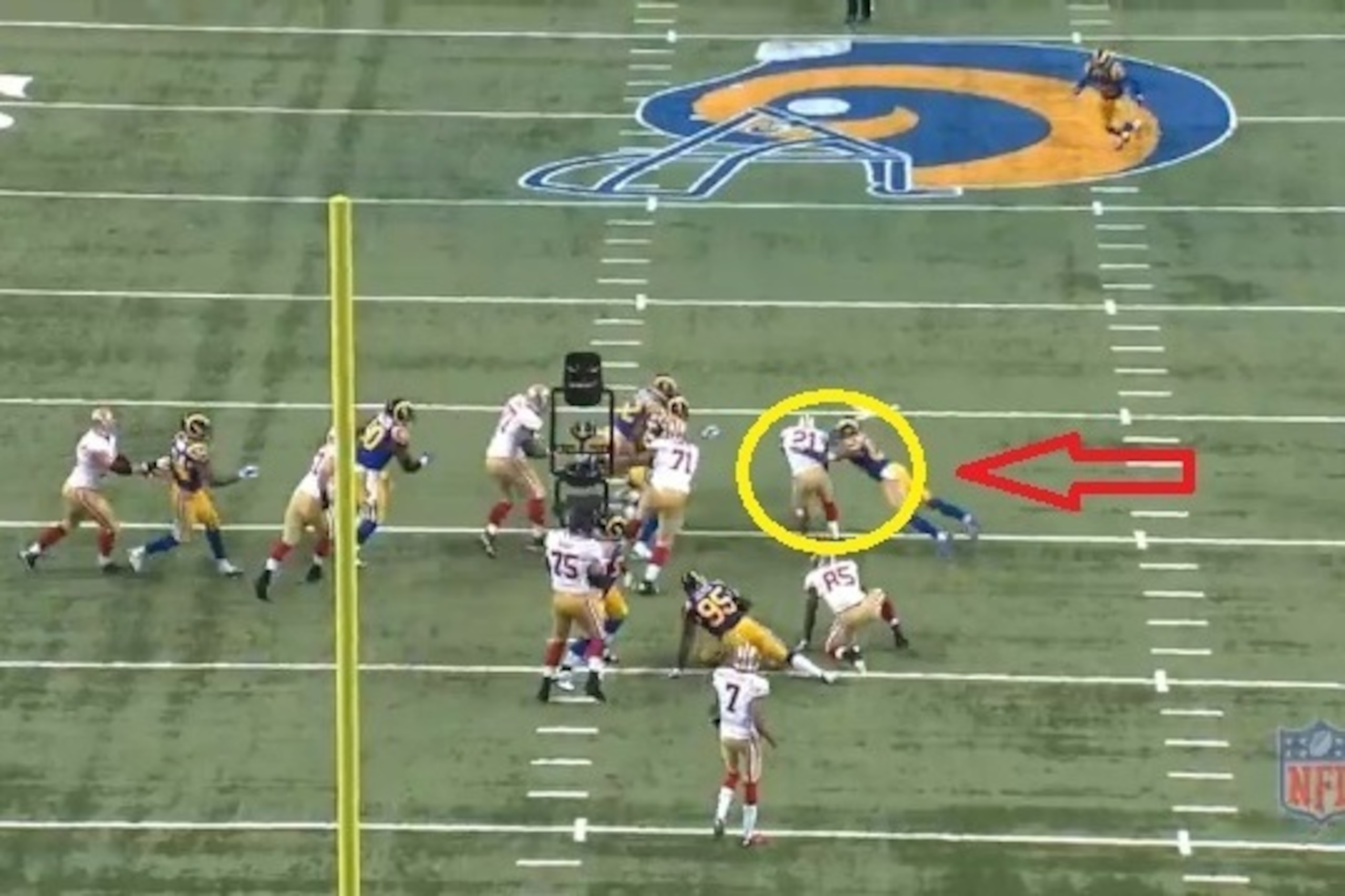 Gore is able to gain a solid chunk of yards on the play. Gore is able to gain a solid chunk of yards on the play.
