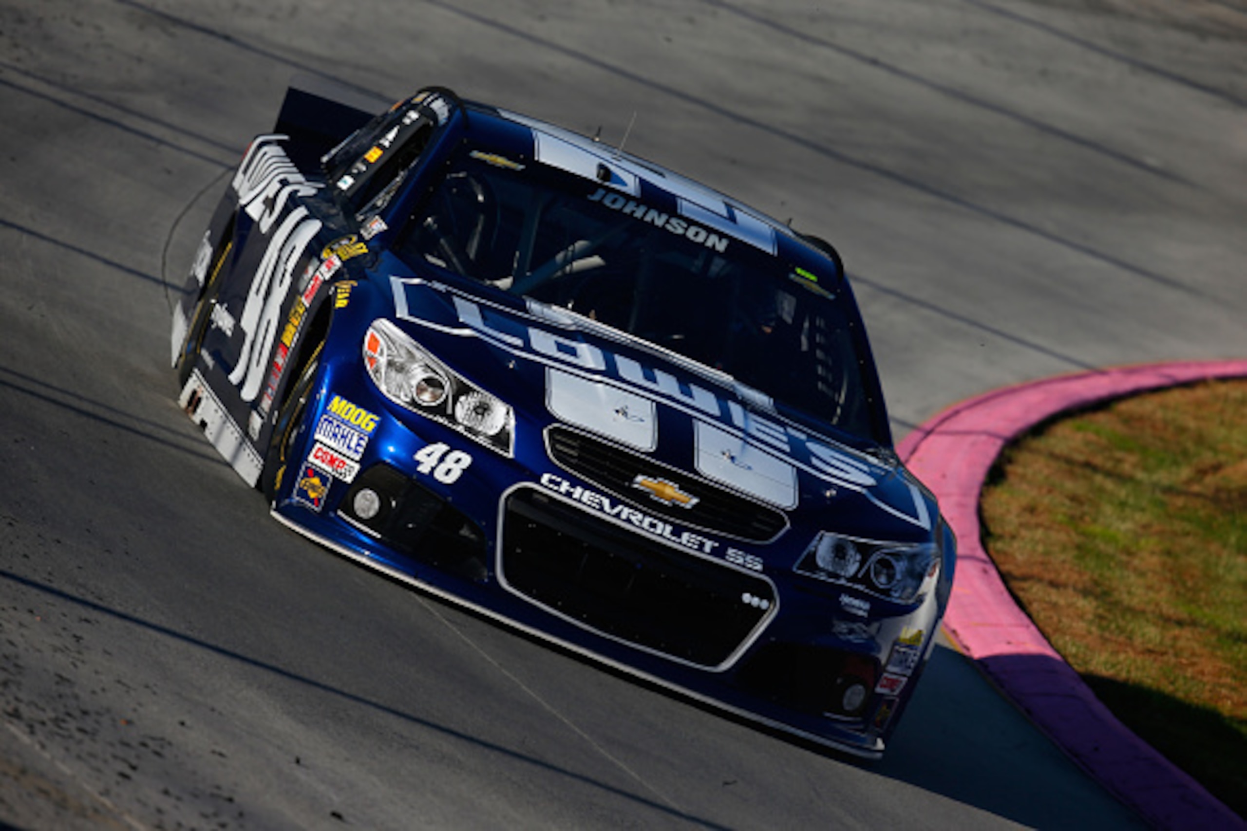 MARTINSVILLE, VA - OCTOBER 25:  Jimmie Johnson, driver of the #48 Lowe's Chevrolet, practices for the NASCAR Sprint Cup Series Goody's Headache Relief Shot 500 at Martinsville Speedway on October 25, 2014 in Martinsville, Virginia.  (Photo by Chris Trotma