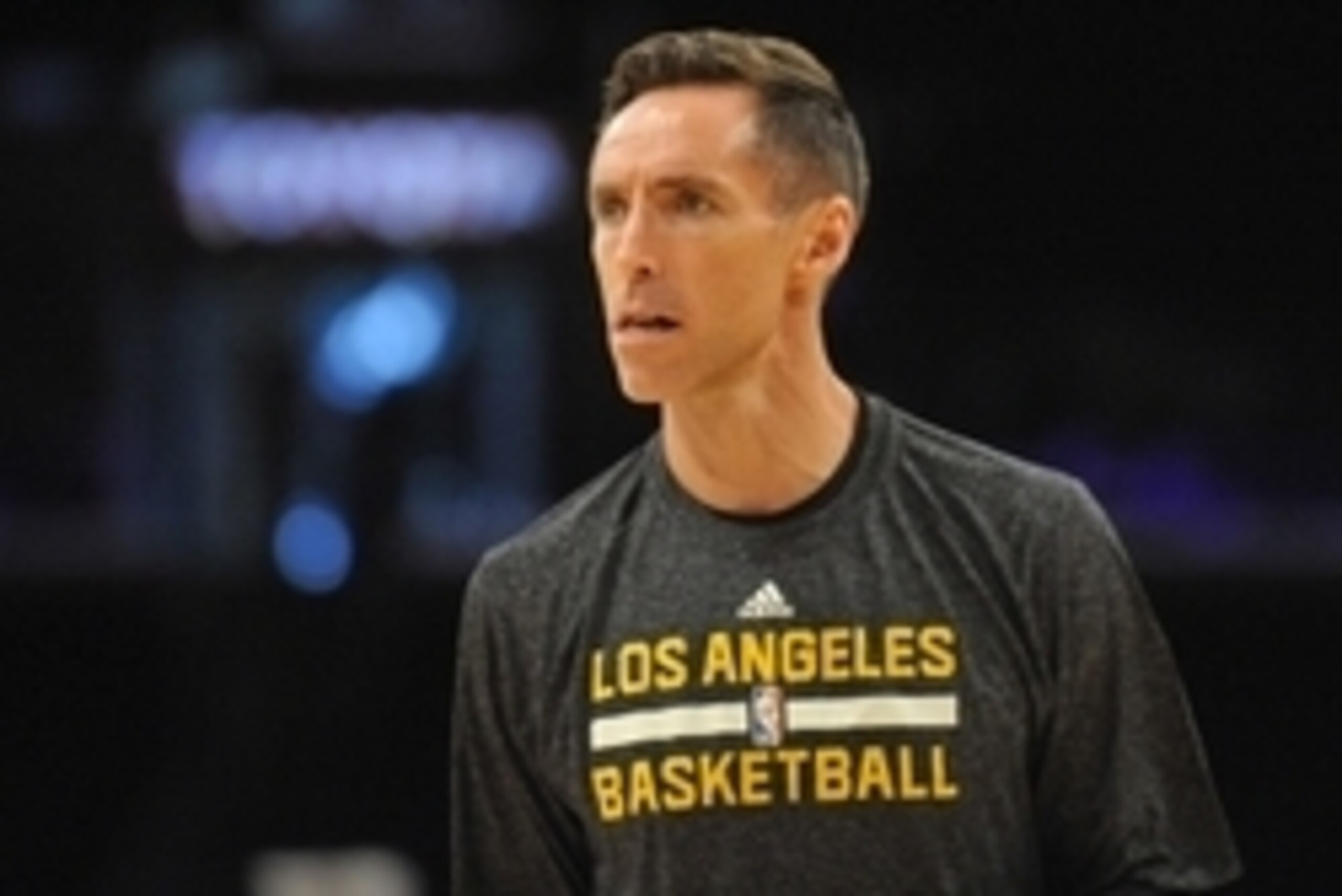October 19, 2014; Los Angeles, CA, USA; Los Angeles Lakers guard Steve Nash (10) practices before the Lakers play against the Utah Jazz at Staples Center. Mandatory Credit: Gary A. Vasquez-USA TODAY Sports