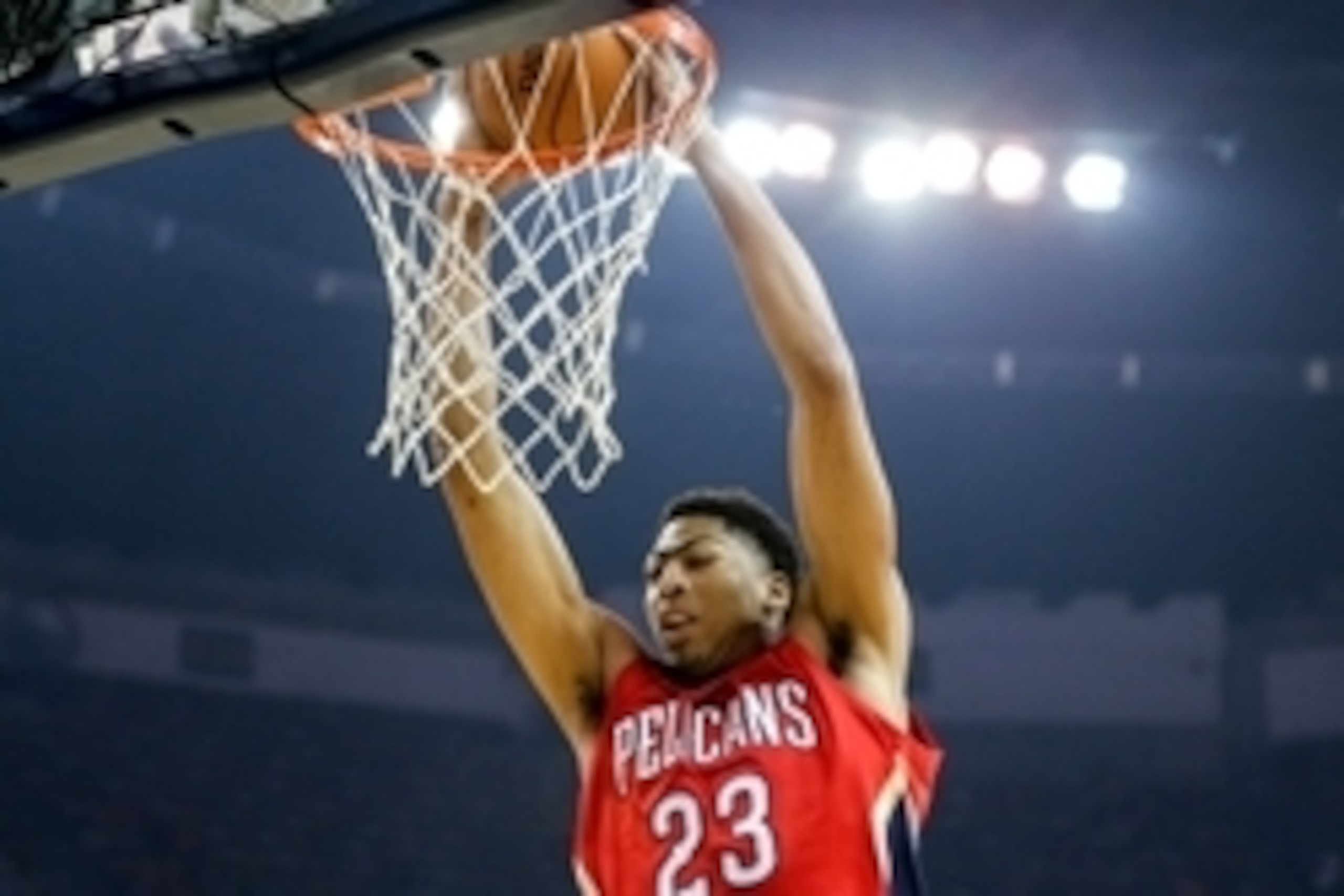 Oct 28, 2014; New Orleans, LA, USA; New Orleans Pelicans forward Anthony Davis (23) dunks against the New Orleans Pelicans during the first quarter of a game at the Smoothie King Center. Mandatory Credit: Derick E. Hingle-USA TODAY Sports