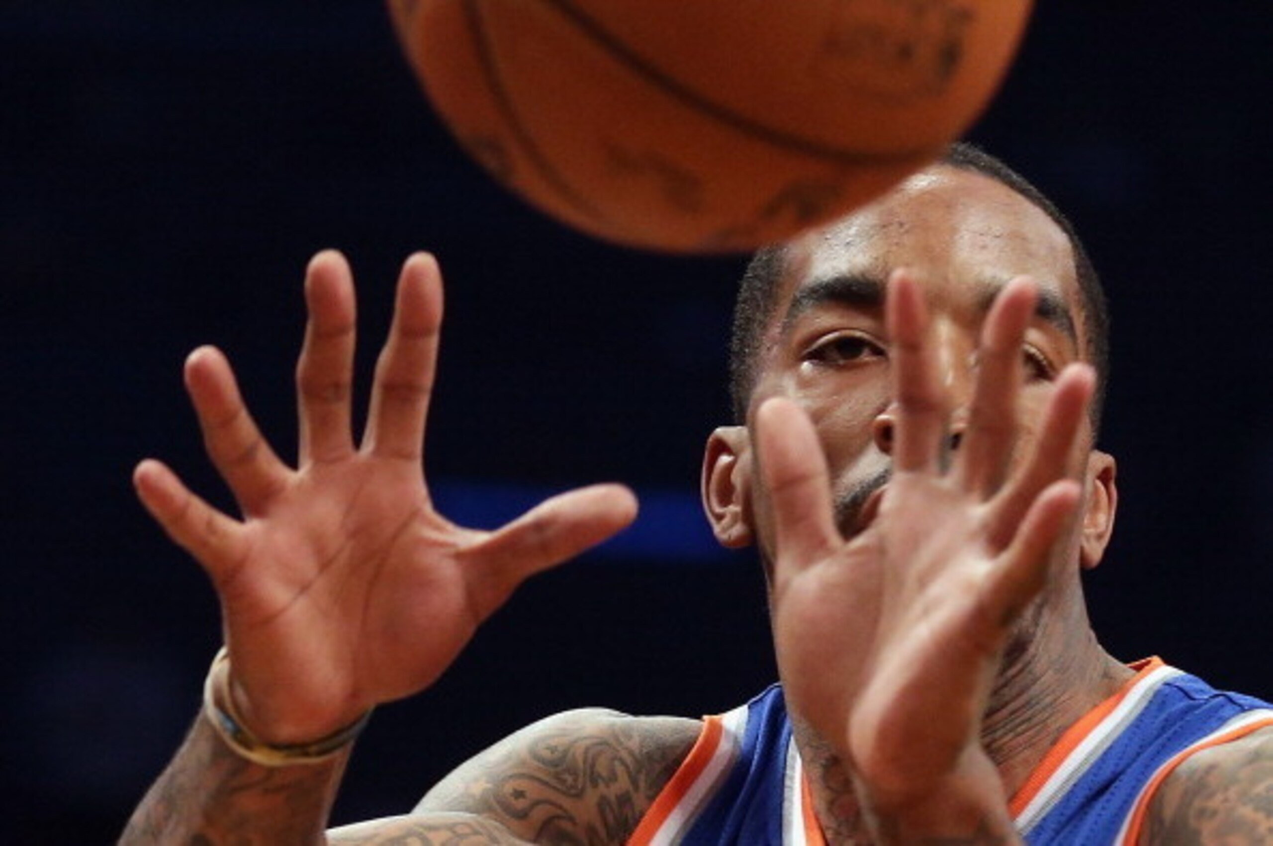 NEW YORK, NY - APRIL 15: J.R. Smith #8 of the New York Knicks waits for the pass during the game against the Brooklyn Nets at the Barclays Center on April 15, 2014 in the Brooklyn borough of New York City. NOTE TO USER: User expressly acknowledges and agr