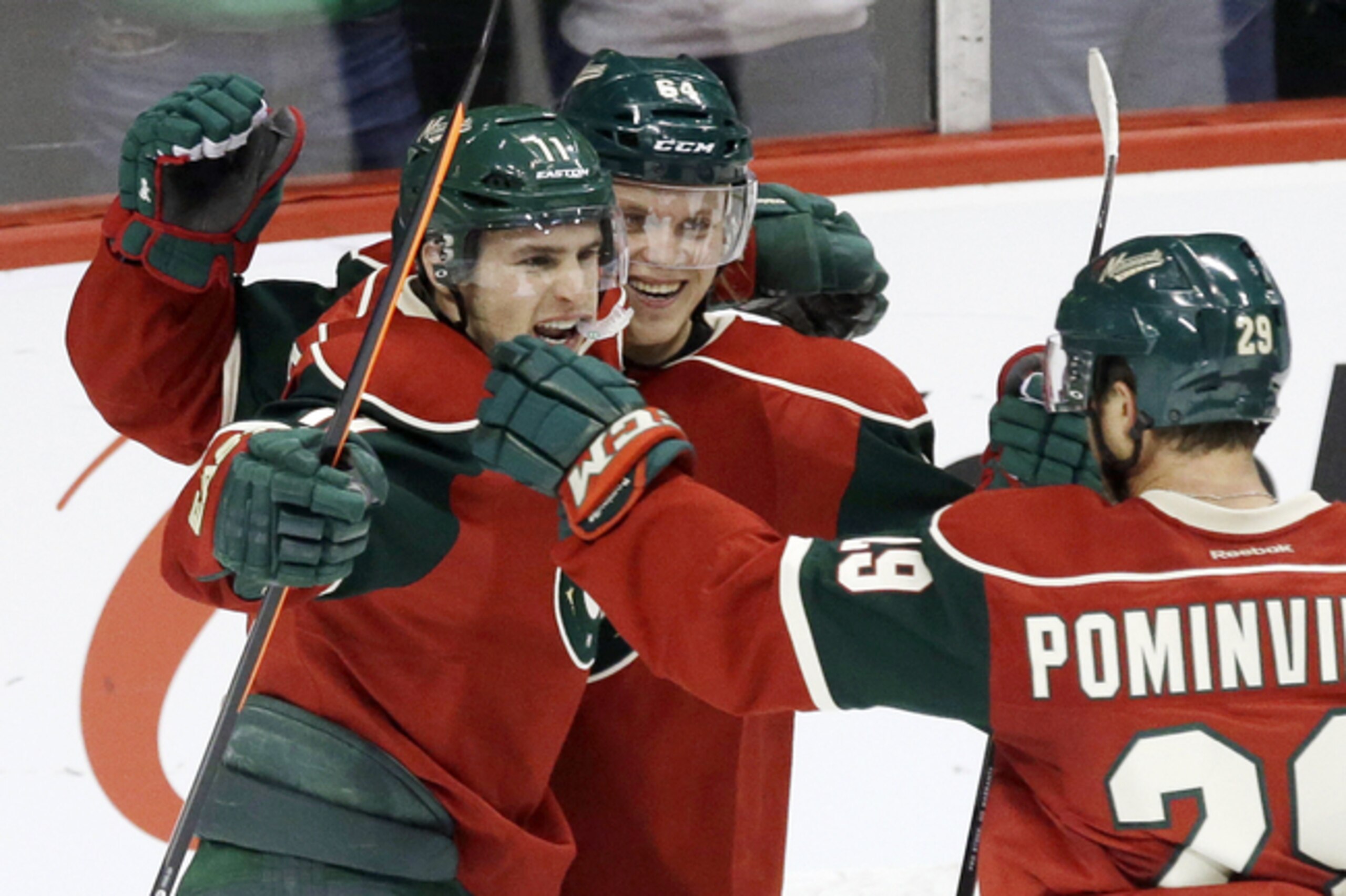 Zach Parise, Mikael Granlund and Jason Pominville