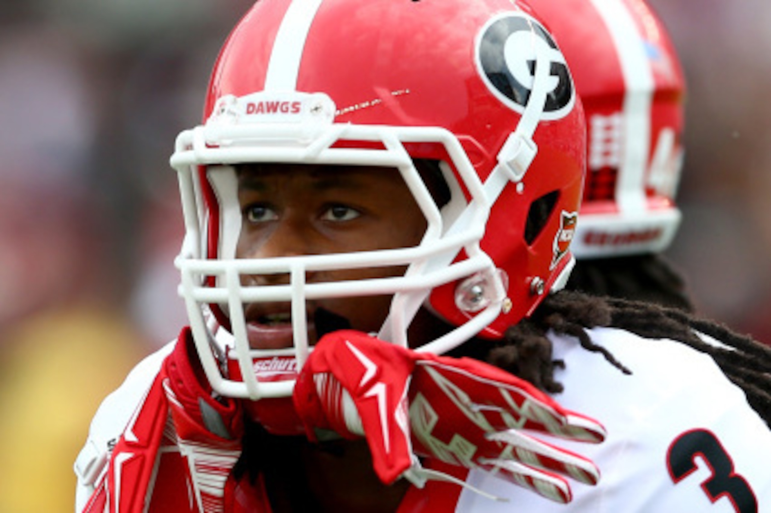 COLUMBIA, SC - SEPTEMBER 13:  Todd Gurley #3 of the Georgia Bulldogs warms up after a weather delay before their game against the South Carolina Gamecocks at Williams-Brice Stadium on September 13, 2014 in Columbia, South Carolina.  (Photo by Streeter Lec