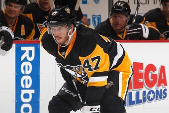 PITTSBURGH, PA - OCTOBER 22:  Simon Despres #47 of the Pittsburgh Penguins skates against the Philadelphia Flyers at Consol Energy Center on October 22, 2014 in Pittsburgh, Pennsylvania.  (Photo by Gregory Shamus/NHLI via Getty Images)