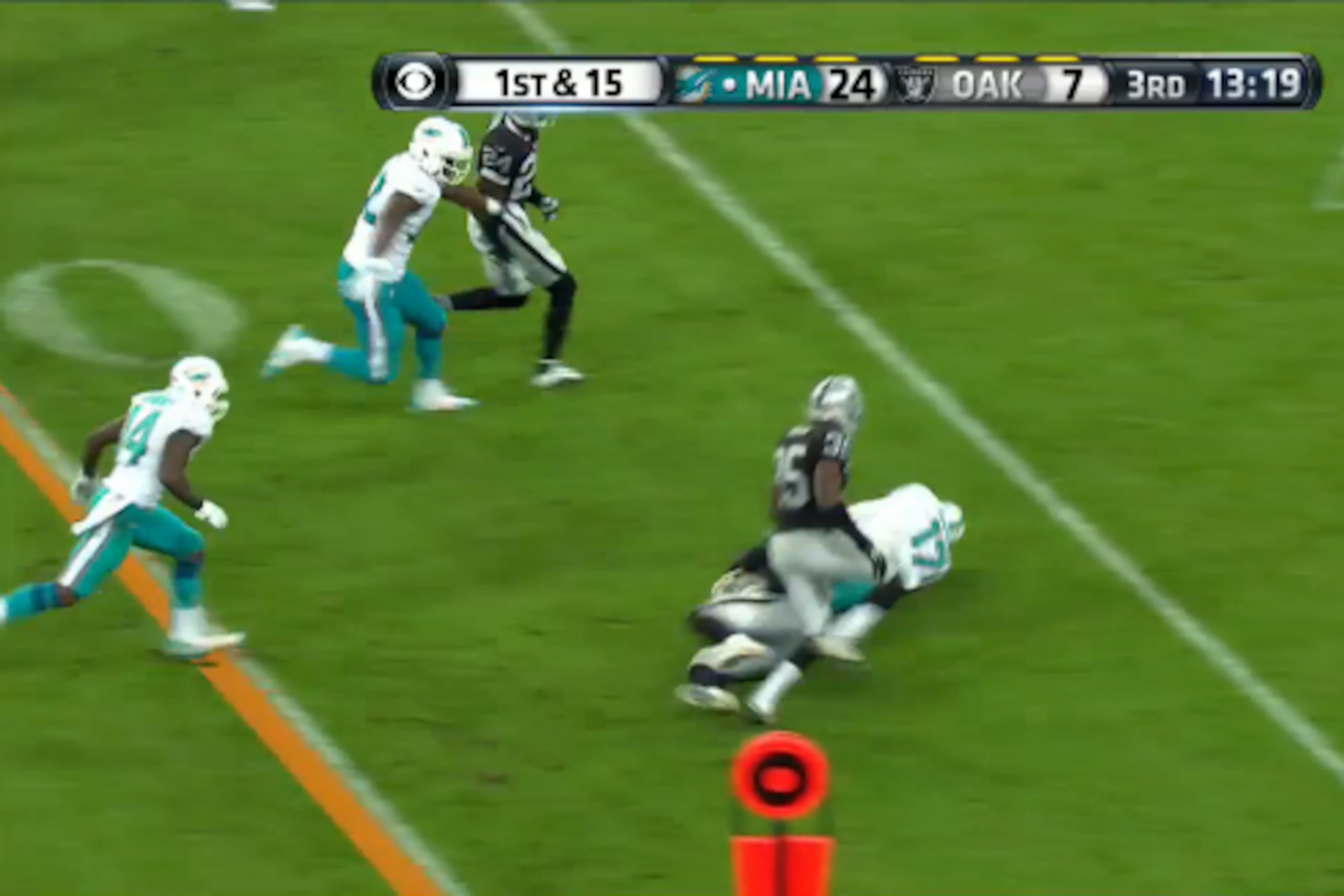 Tannehill is brought down after the big gain.