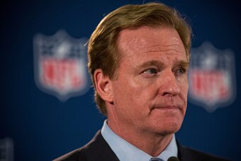 NEW YORK, NY - OCTOBER 08:  NFL Commissioner Roger Goodell holds a press conference on October 8, 2014 in New York City. Goodell addressed the media at the conclusion of the annual Fall league meeting in the wake of a string of high-profile incidents, inc