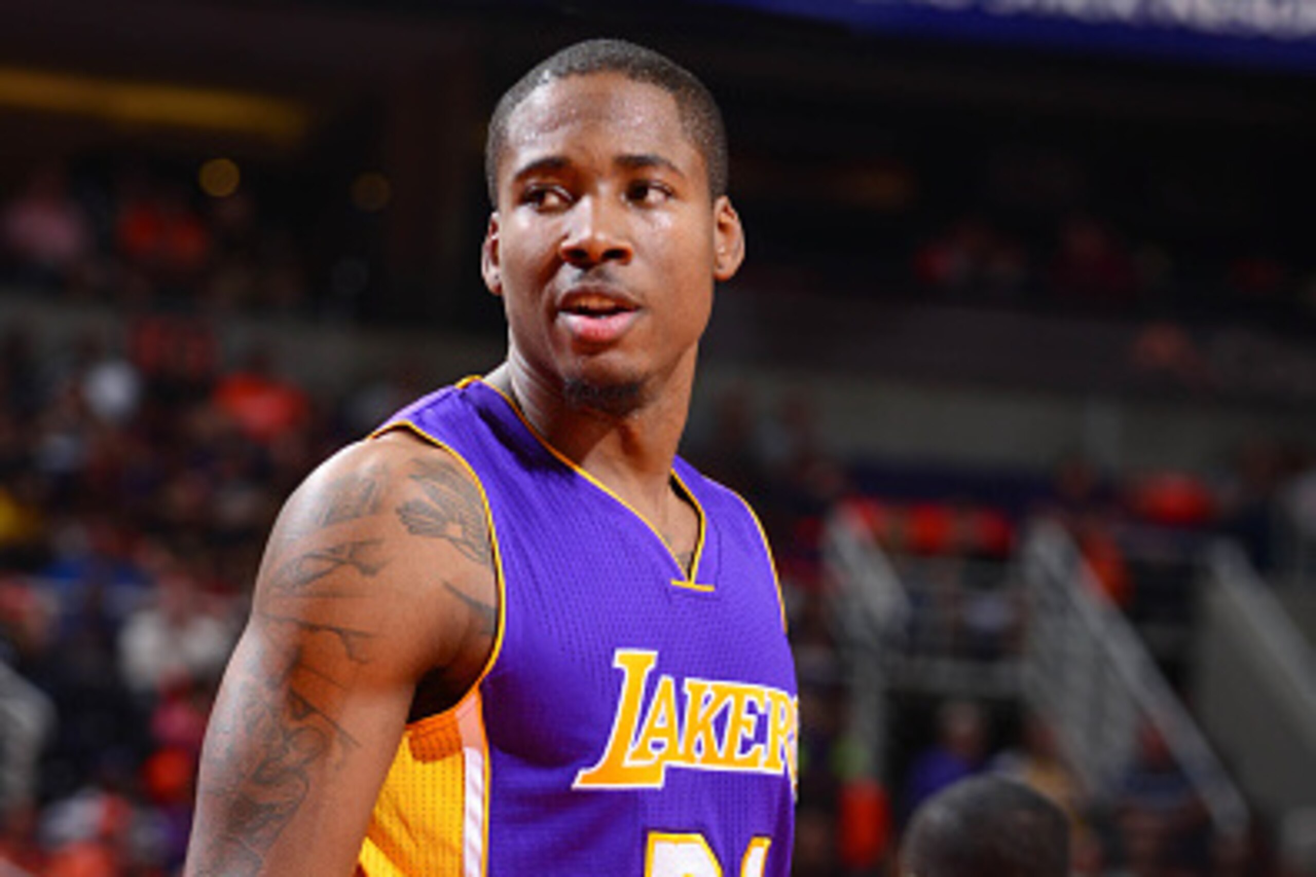 PHOENIX, AZ - OCTOBER 29: Ed Davis #21 of the Los Angeles Lakers during the game on October 29, 2014 at U.S. Airways Center in Phoenix, Arizona. NOTE TO USER: User expressly acknowledges and agrees that, by downloading and or using this photograph, user i PHOENIX, AZ - OCTOBER 29: Ed Davis #21 of the Los Angeles Lakers during the game on October 29, 2014 at U.S. Airways Center in Phoenix, Arizona. NOTE TO USER: User expressly acknowledges and agrees that, by downloading and or using this photograph, user i
