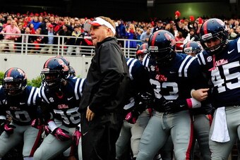 OXFORD, MS - OCTOBER 06:  Head coach Hugh Freeze of the Ole Miss Rebels prepares to bring his team onto the field for a game against the Texas A&M Aggies  at Vaught-Hemingway Stadium on October 6, 2012 in Oxford, Mississippi.  (Photo by Stacy Revere/Getty