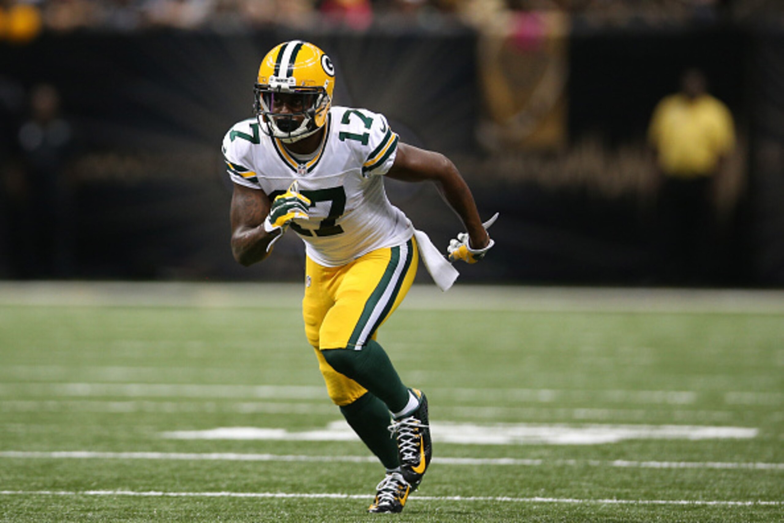 NEW ORLEANS, LA - OCTOBER 26: Davante Adams #17 of the Green Bay Packers against the New Orleans Saints at Mercedes-Benz Superdome on October 26, 2014 in New Orleans, Louisiana. (Photo by Chris Graythen/Getty Images) NEW ORLEANS, LA - OCTOBER 26: Davante Adams #17 of the Green Bay Packers against the New Orleans Saints at Mercedes-Benz Superdome on October 26, 2014 in New Orleans, Louisiana. (Photo by Chris Graythen/Getty Images)