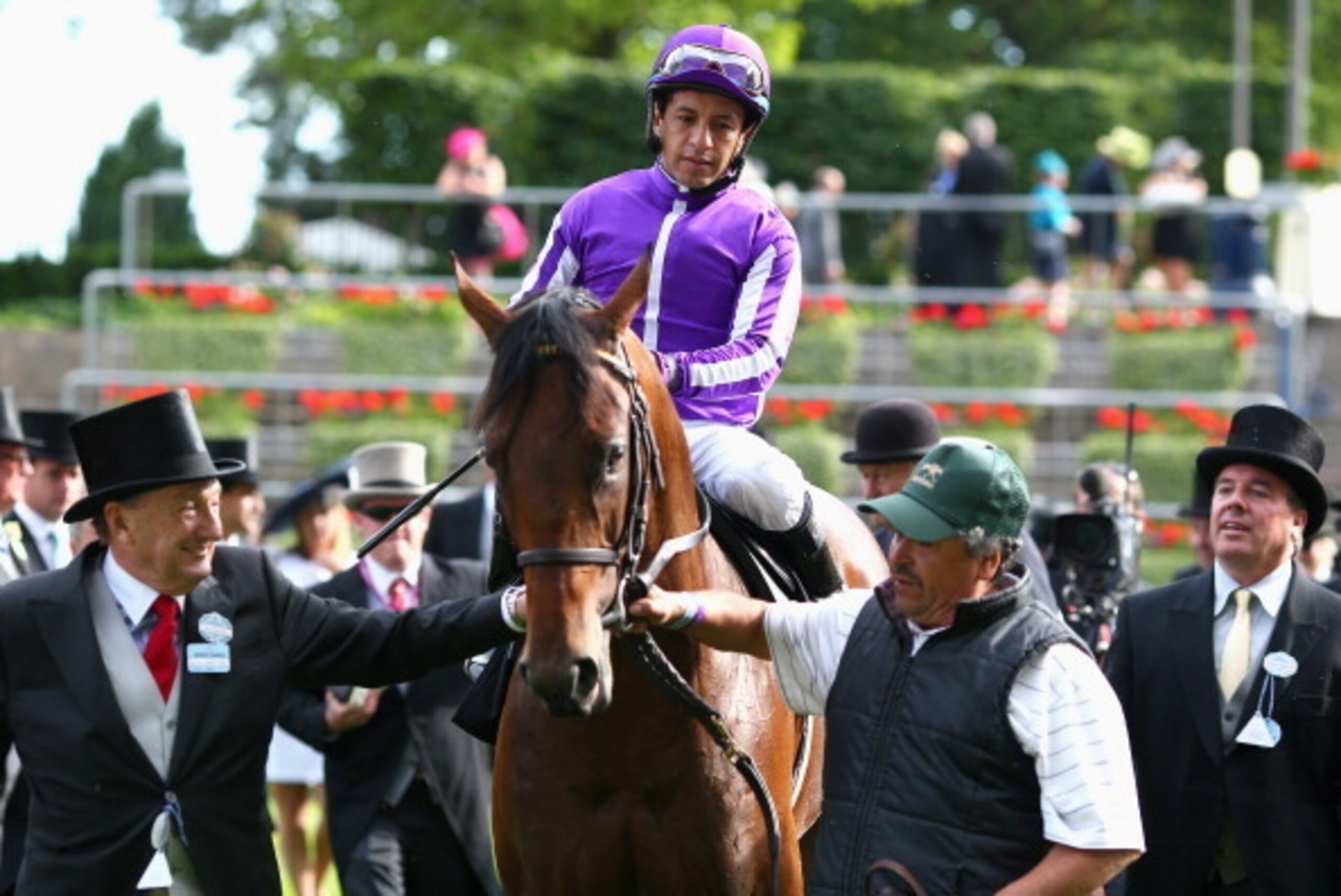 ASCOT, ENGLAND - JUNE 17:  Victor Espinoza riding Hootenanny celebrates winning the Windsor Castle Stakes during day one of Royal Ascot at Ascot Racecourse on June 17, 2014 in Ascot, England.  (Photo by Charlie Crowhurst/Getty Images for Ascot Racecourse)