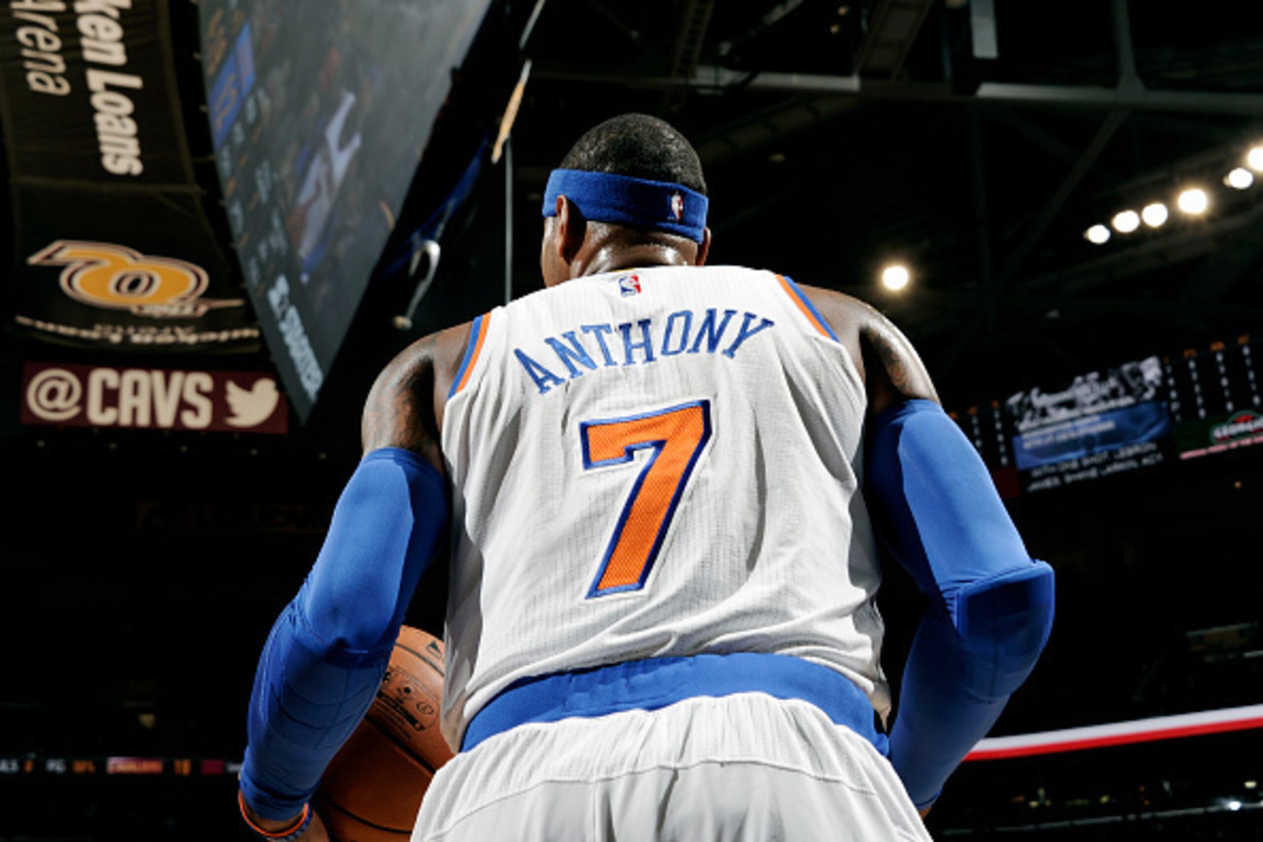 CLEVELAND, OH - OCTOBER 30: Carmelo Anthony #7 of the New York Knicks stands on the court during a game against the Cleveland Cavaliers on October 30, 2014 in Cleveland, Ohio. NOTE TO USER: User expressly acknowledges and agrees that, by downloading and/o