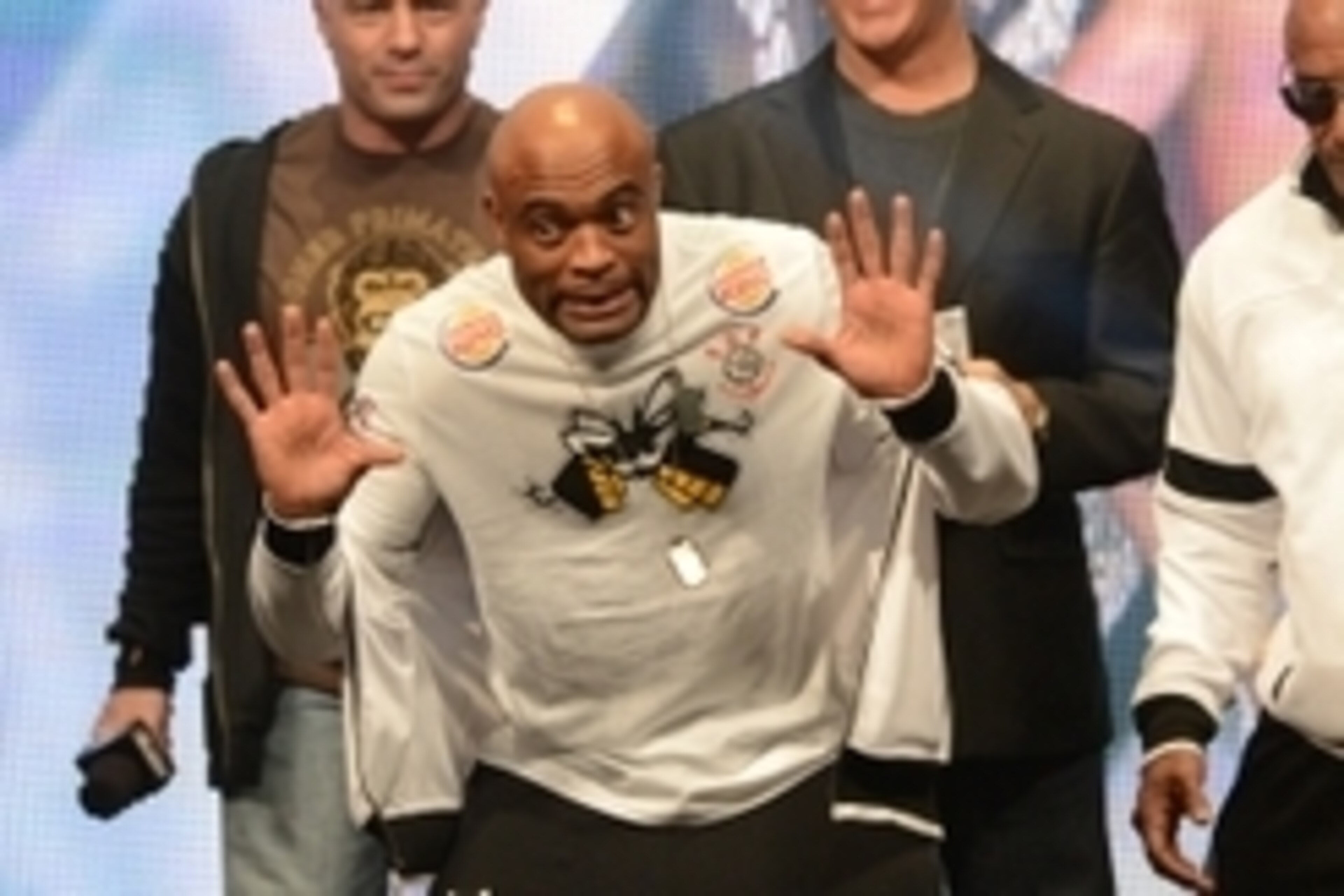 Dec 27, 2013; Las Vegas, NV, USA;  Anderson Silva on stage during the weigh-in for his UFC Middleweight Title Fight against Chris Weidman (not pictured) at MGM Grand Garden Arena. Mandatory Credit: Jayne Kamin-Oncea-USA TODAY Sports