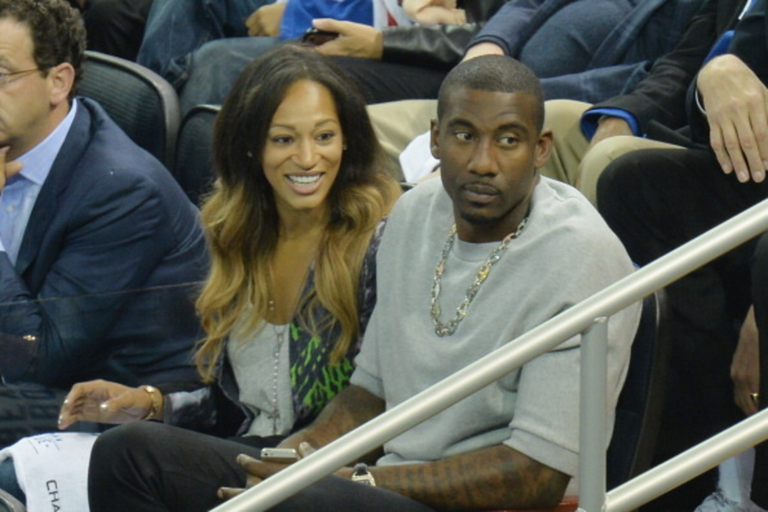 NEW YORK, NY - JUNE 09:  Alexis Welch (L) and husband/professional basketball player Amar'e Stoudemire attend game 3 of the 2014 NHL Stanley Cup Final at Madison Square Garden on June 9, 2014 in New York City.  (Photo by Mike Coppola/Getty Images)