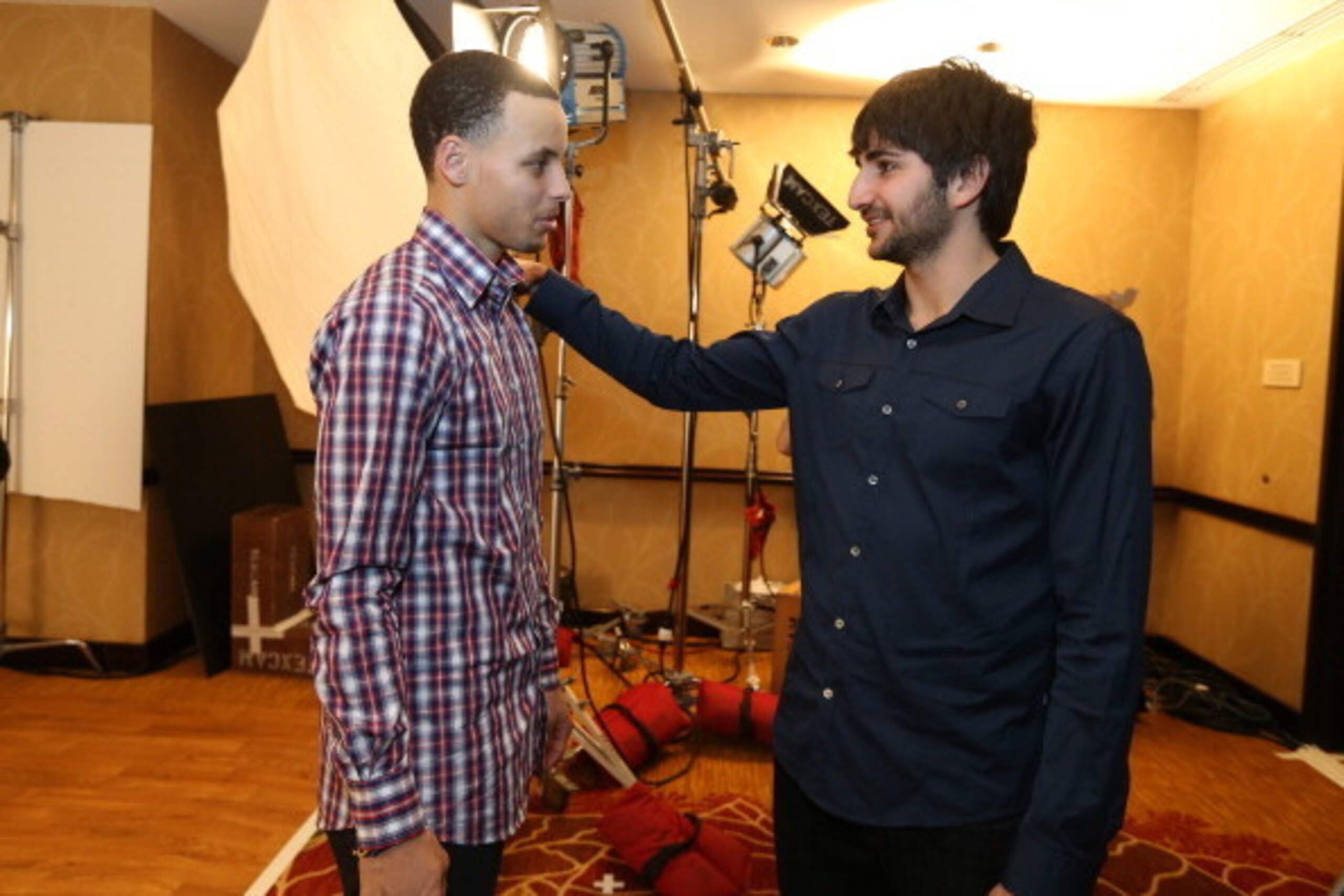 HOUSTON, TX - FEBRUARY 14: Stephen Curry of the Golden State Warriors and Ricky Rubio of the Minnesota Timberwolves chats during the NBAE Circuit as part of the 2013 NBA All-Star Weekends at the Hilton Americas Hotel on February 14, 2013 in Houston, Texas