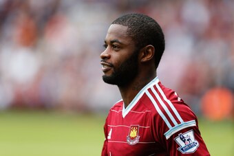 LONDON, ENGLAND - AUGUST 30:  Alex Song of West Ham United looks on as he joins the club on loan prior to the Barclays Premier League match between West Ham United and Southampton at Boleyn Ground on August 30, 2014 in London, England.  (Photo by Steve Ba