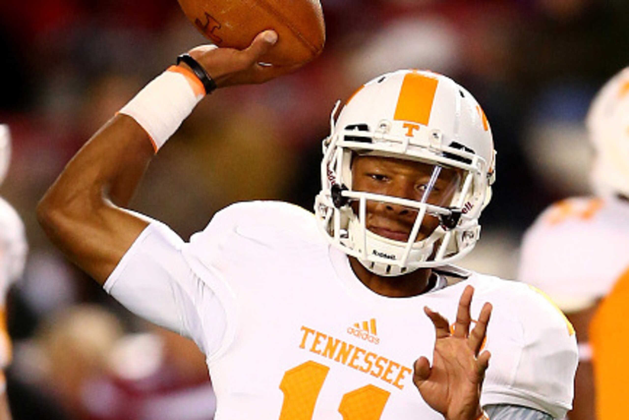 COLUMBIA, SC - NOVEMBER 01: Joshua Dobbs #11 of the Tennessee Volunteers warms up before their game against the South Carolina Gamecocks at Williams-Brice Stadium on November 1, 2014 in Columbia, South Carolina. (Photo by Streeter Lecka/Getty Images) COLUMBIA, SC - NOVEMBER 01: Joshua Dobbs #11 of the Tennessee Volunteers warms up before their game against the South Carolina Gamecocks at Williams-Brice Stadium on November 1, 2014 in Columbia, South Carolina. (Photo by Streeter Lecka/Getty Images)