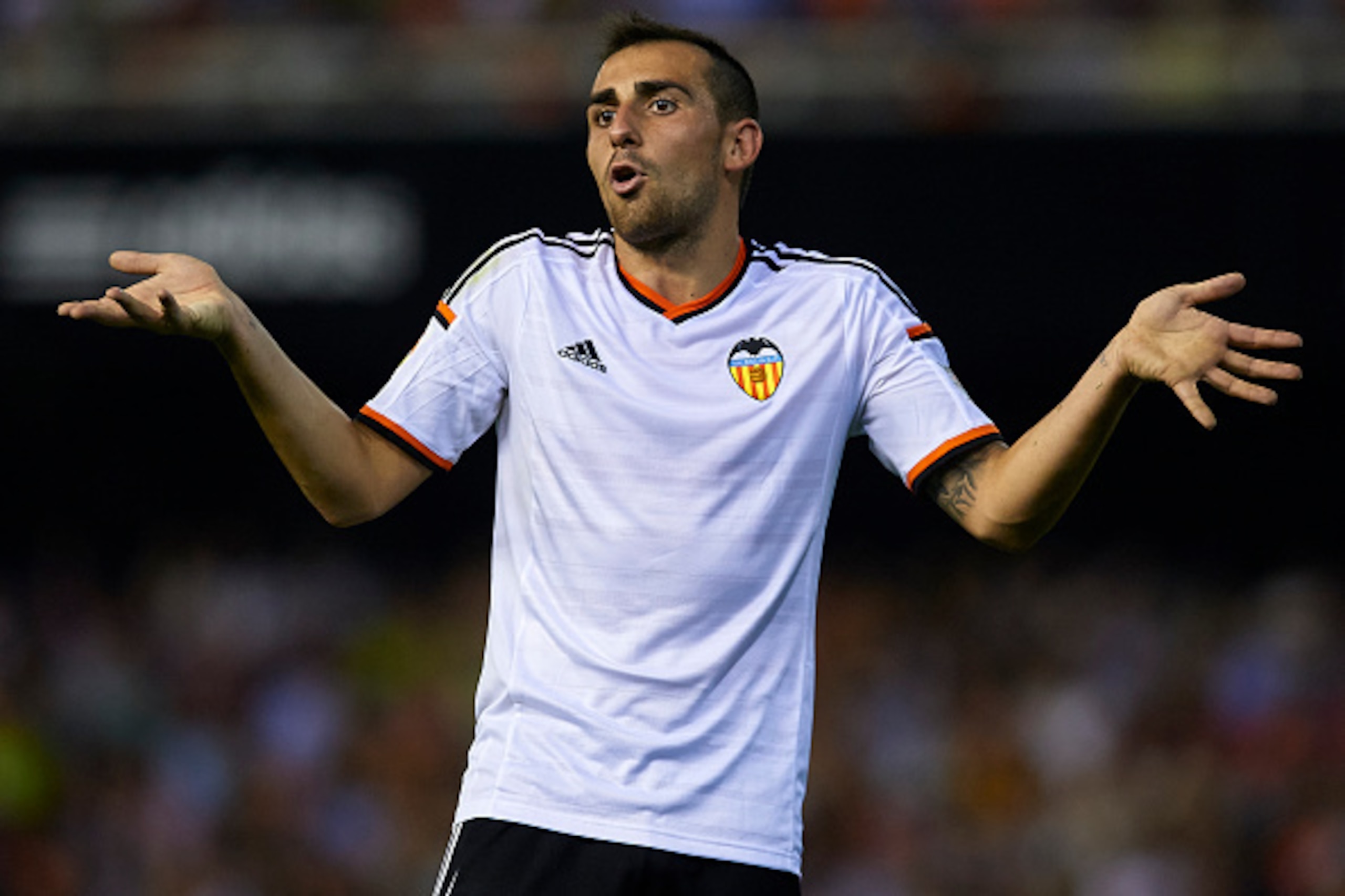 VALENCIA, SPAIN - OCTOBER 25: Paco Alcacer of Valencia reacts during the La Liga match between Valencia CF and Elche CF at Estadio Mestalla on October 25, 2014 in Valencia, Spain.  (Photo by Manuel Queimadelos Alonso/Getty Images)