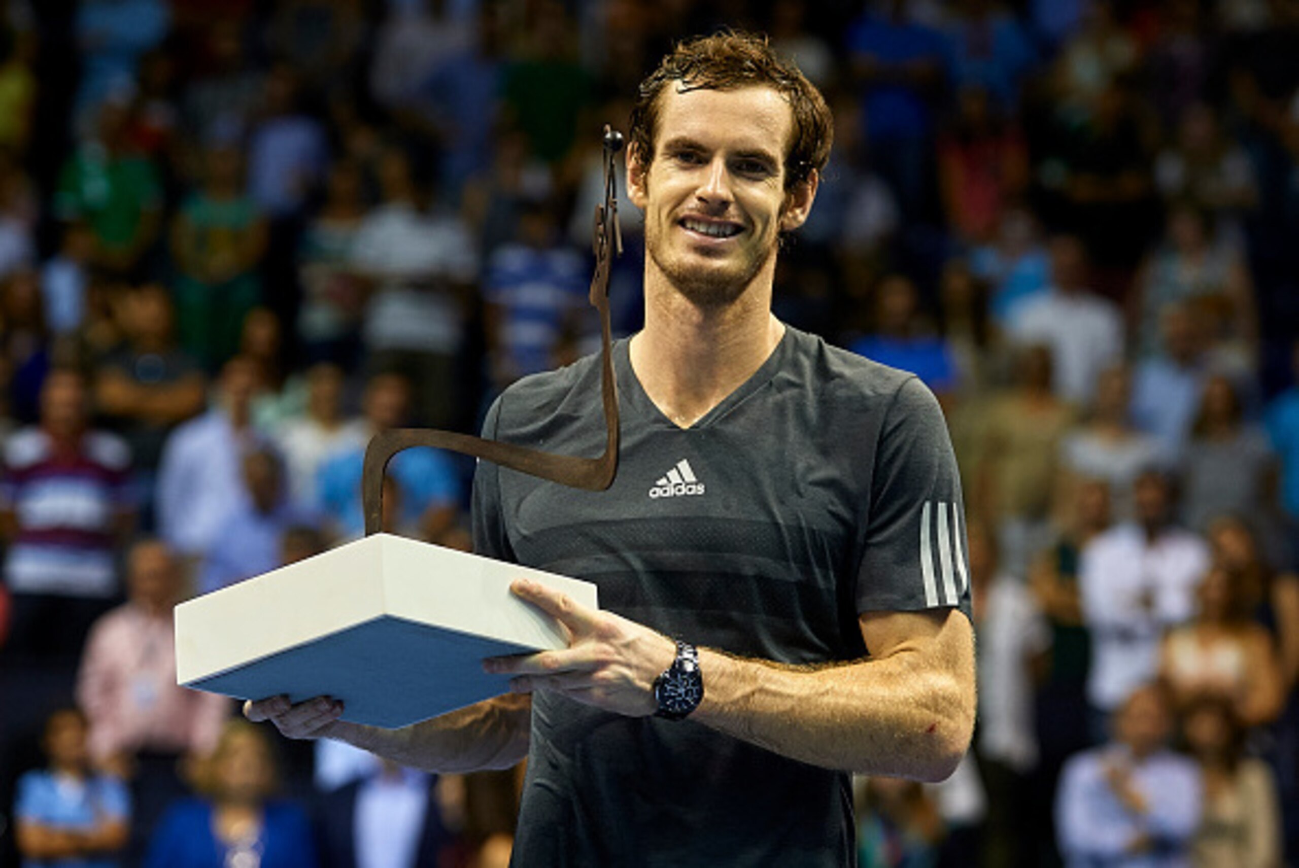 VALENCIA, SPAIN - OCTOBER 26:  Andy Murray of Great Britain poses with the trophy after his men's singles final match against Tommy Robredo of Spain during day seven of the ATP 500 World Tour Valencia Open tennis tournament at the Ciudad de las Artes y la
