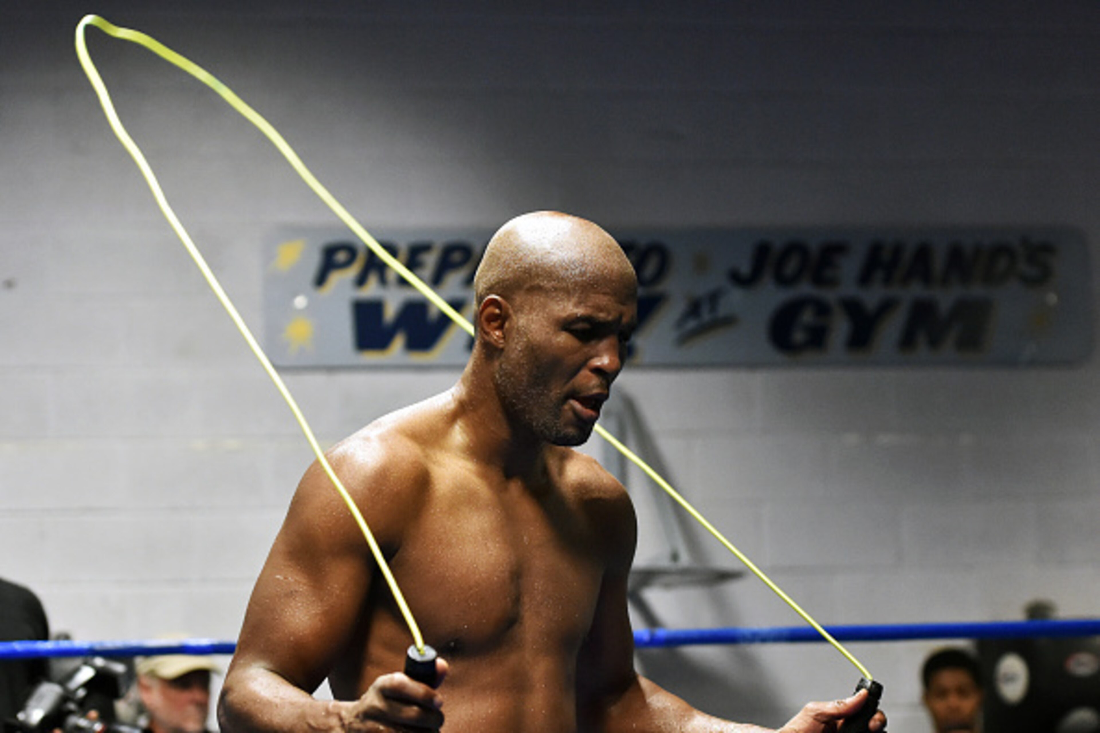 PHILADELPHIA, PA - OCTOBER 28: Bernard Hopkins works out for the media at Joe Hand Boxing Gym on October 28, 2014 in Philadelphia, Pennsylvania. (Photo by Drew Hallowell/Getty Images)