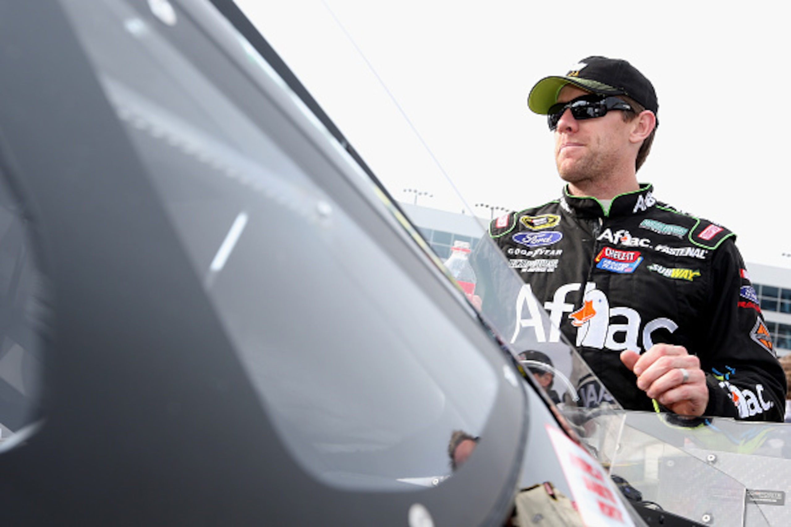 FORT WORTH, TX - NOVEMBER 02:  Carl Edwards, driver of the #99 Aflac Ford, stands on the grid during pre-race ceremonies for during the NASCAR Sprint Cup Series AAA Texas 500 at Texas Motor Speedway on November 2, 2014 in Fort Worth, Texas.  (Photo by Tod