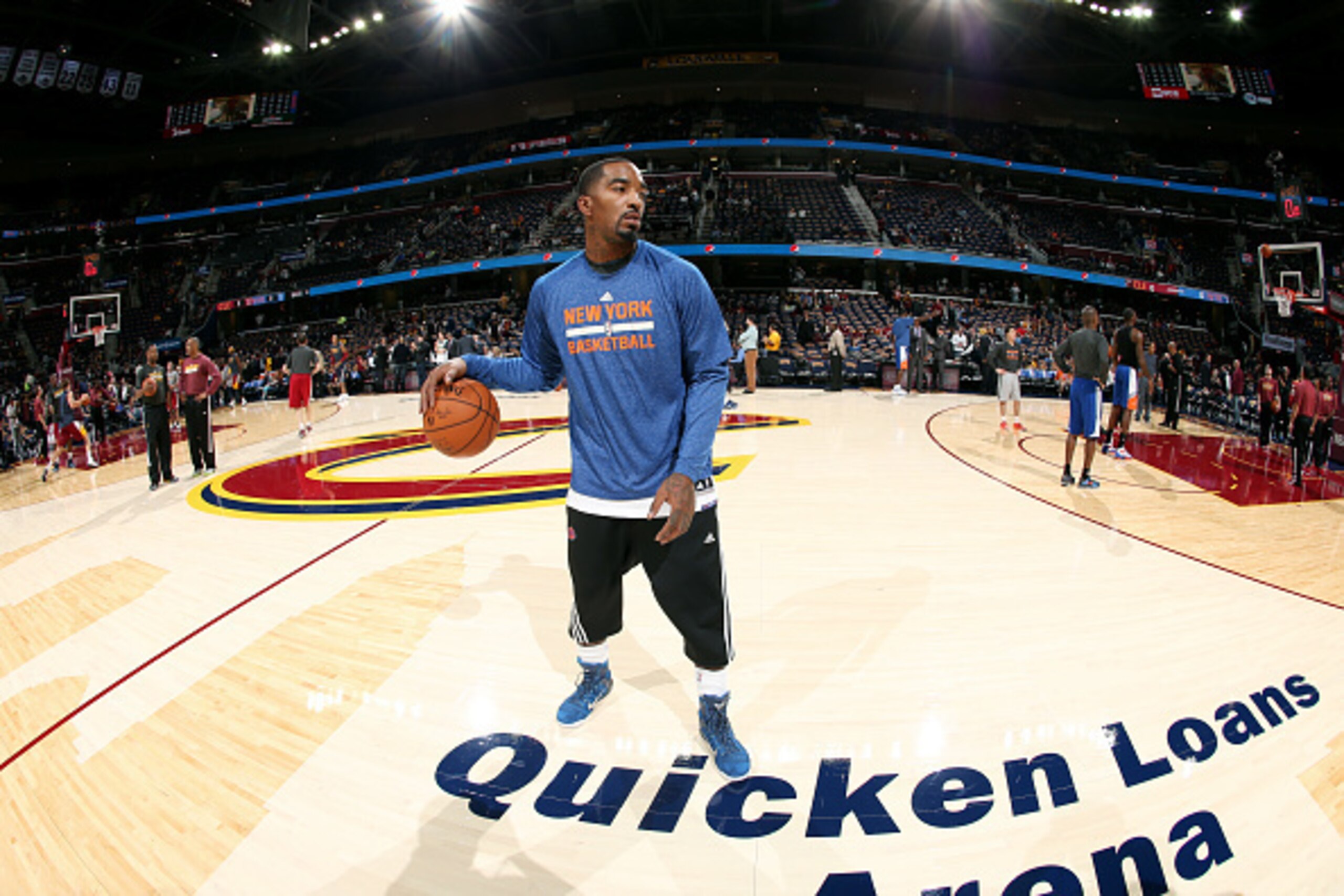 CLEVELAND, OH - OCTOBER 30: J.R. Smith #8 of the New York Knicks warms up before a game against the Cleveland Cavaliers on October 30, 2014 in Cleveland, Ohio. NOTE TO USER: User expressly acknowledges and agrees that, by downloading and/or using this pho CLEVELAND, OH - OCTOBER 30: J.R. Smith #8 of the New York Knicks warms up before a game against the Cleveland Cavaliers on October 30, 2014 in Cleveland, Ohio. NOTE TO USER: User expressly acknowledges and agrees that, by downloading and/or using this pho
