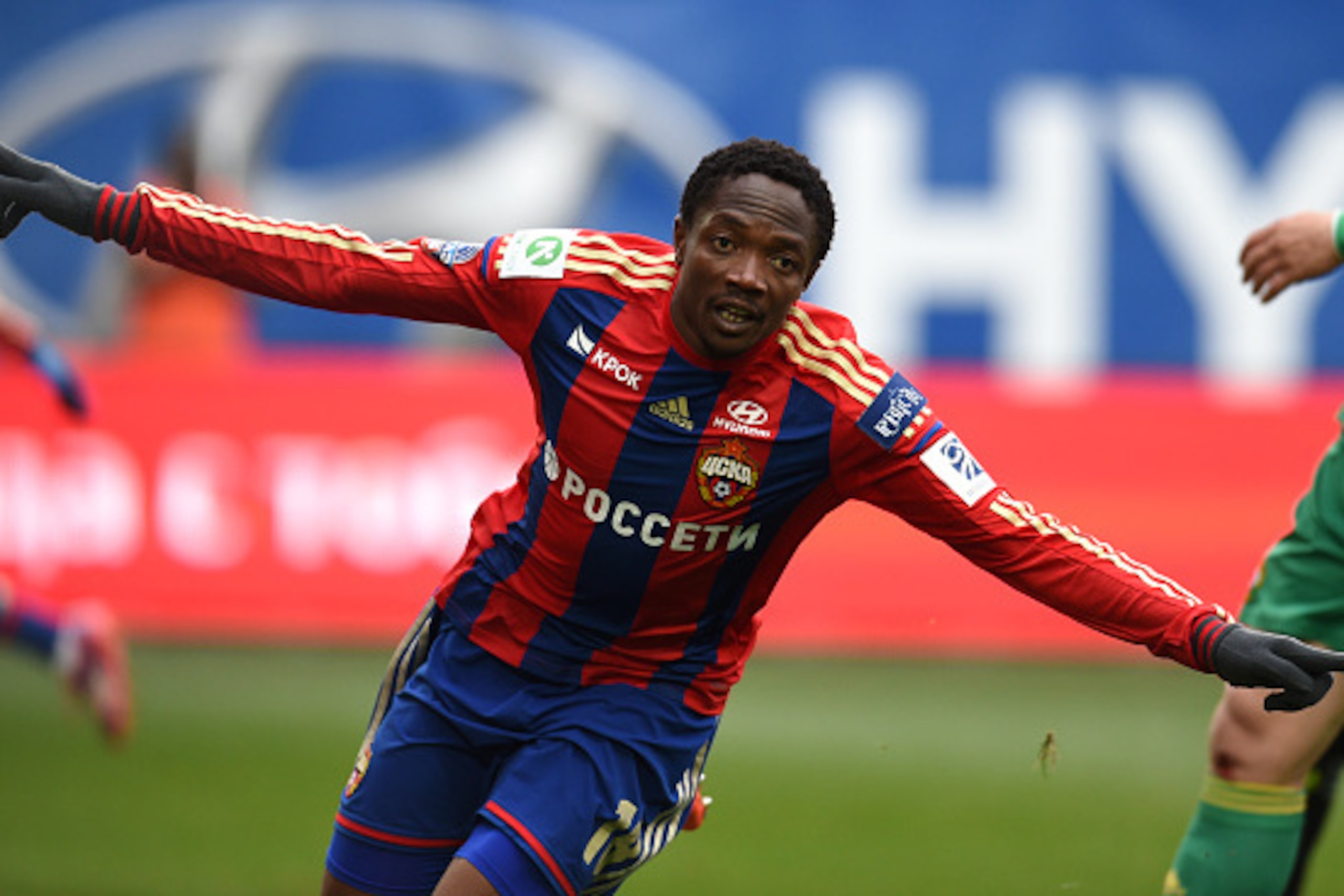 KHIMKI, RUSSIA - OCTOBER 18: Ahmed Musa of PFC CSKA Moscow celebrates after scoring a goal during the Russian Premier League match between PFC CSKA Moscow and FC Kuban Krasnodar at the Arena Khimki Stadium on October 18, 2014 in Khimki, Russia. (Photo by KHIMKI, RUSSIA - OCTOBER 18: Ahmed Musa of PFC CSKA Moscow celebrates after scoring a goal during the Russian Premier League match between PFC CSKA Moscow and FC Kuban Krasnodar at the Arena Khimki Stadium on October 18, 2014 in Khimki, Russia. (Photo by