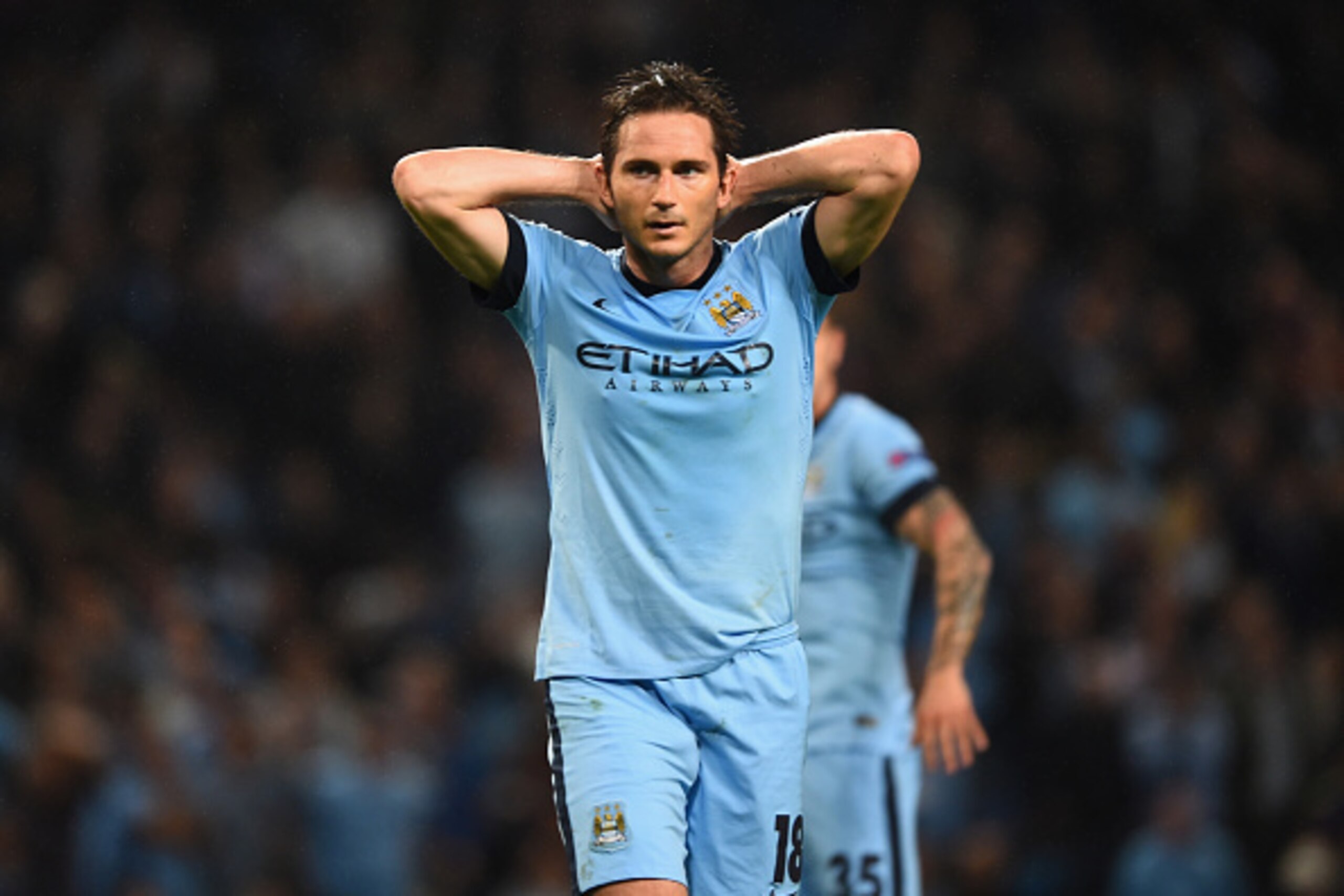 MANCHESTER, ENGLAND - SEPTEMBER 30: Frank Lampard of Manchester City looks dejected at the end of the UEFA Champions League Group E match between Manchester City FC and AS Roma on September 30, 2014 in Manchester, United Kingdom. (Photo by Laurence Gri MANCHESTER, ENGLAND - SEPTEMBER 30: Frank Lampard of Manchester City looks dejected at the end of the UEFA Champions League Group E match between Manchester City FC and AS Roma on September 30, 2014 in Manchester, United Kingdom. (Photo by Laurence Gri
