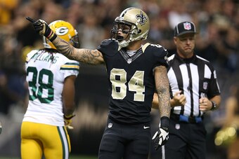 NEW ORLEANS, LA - OCTOBER 26:  Kenny Stills #84 of the New Orleans Saints against the Green Bay Packers at Mercedes-Benz Superdome on October 26, 2014 in New Orleans, Louisiana.  (Photo by Chris Graythen/Getty Images)