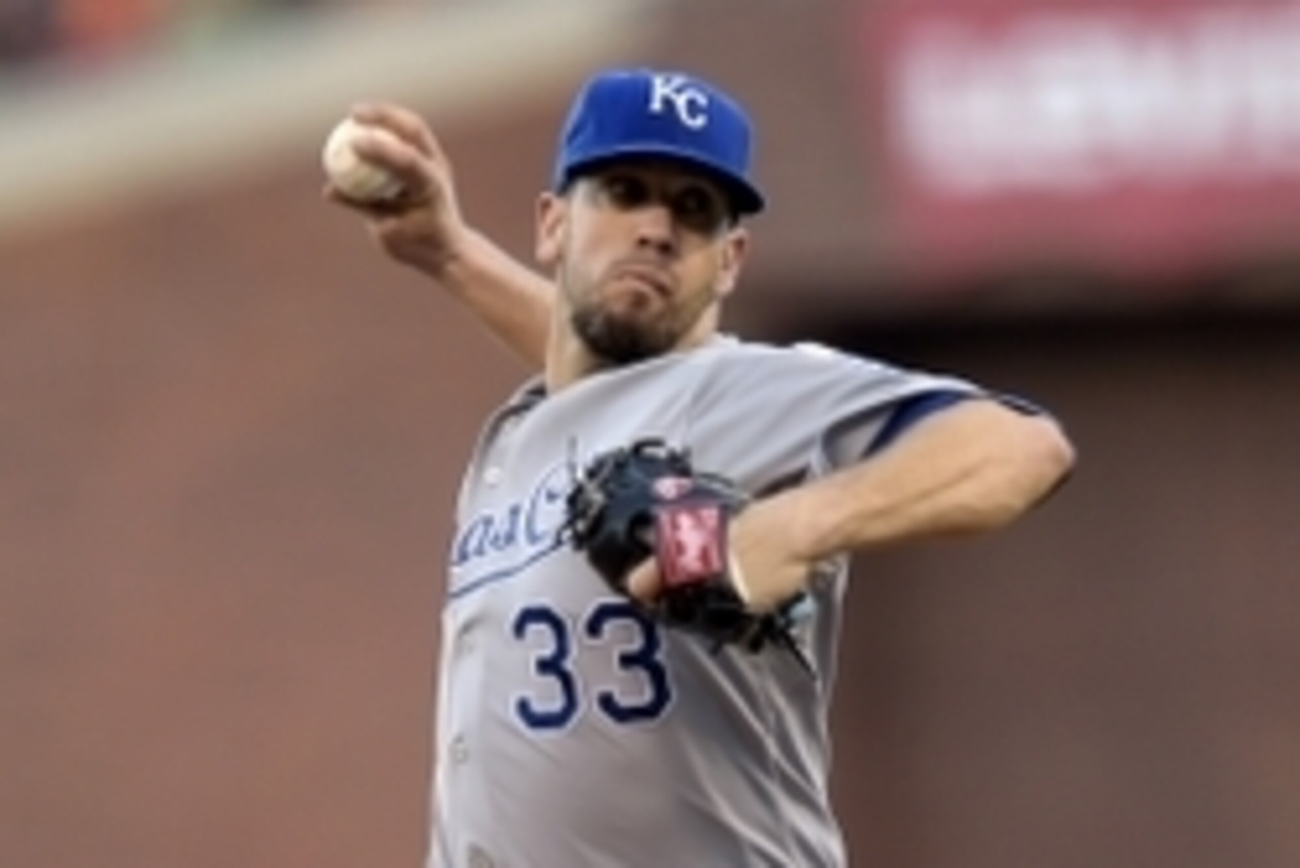 Oct 26, 2014; San Francisco, CA, USA; Kansas City Royals starting pitcher James Shields throws  a pitch against the San Francisco Giants in the first inning during game five of the 2014 World Series at AT&T Park. Mandatory Credit: Christopher Hanewinckel-