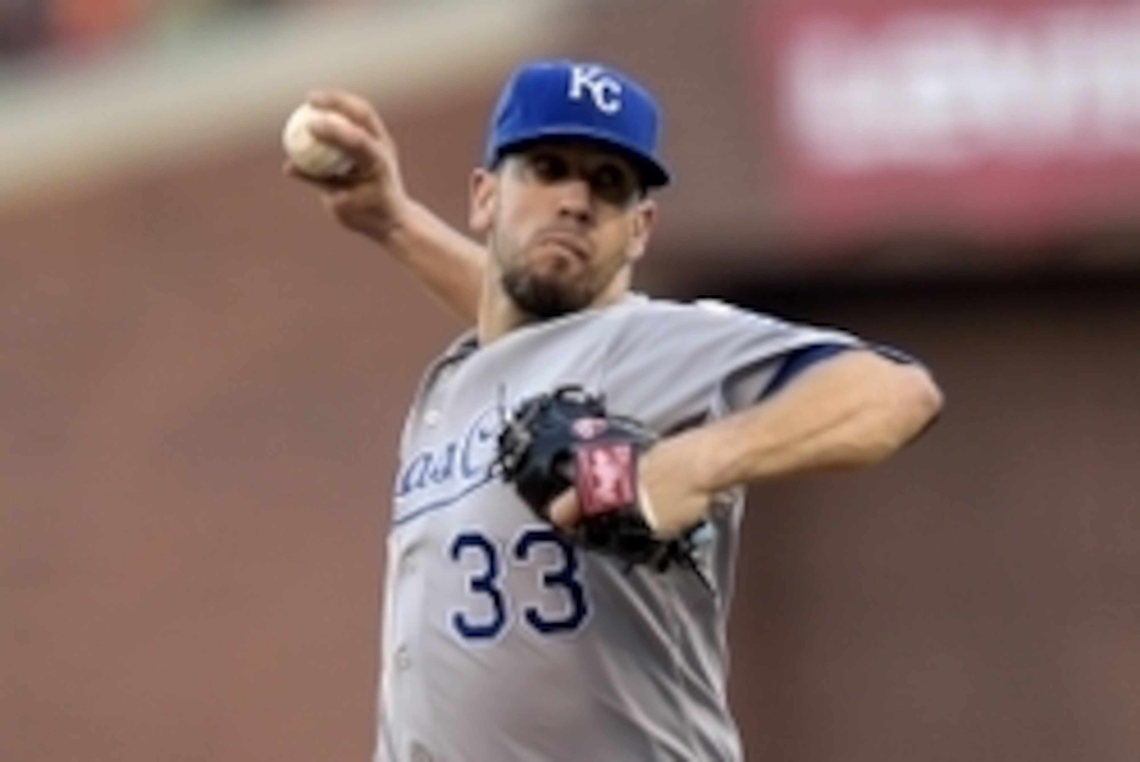 Oct 26, 2014; San Francisco, CA, USA; Kansas City Royals starting pitcher James Shields throws  a pitch against the San Francisco Giants in the first inning during game five of the 2014 World Series at AT&T Park. Mandatory Credit: Christopher Hanewinckel-