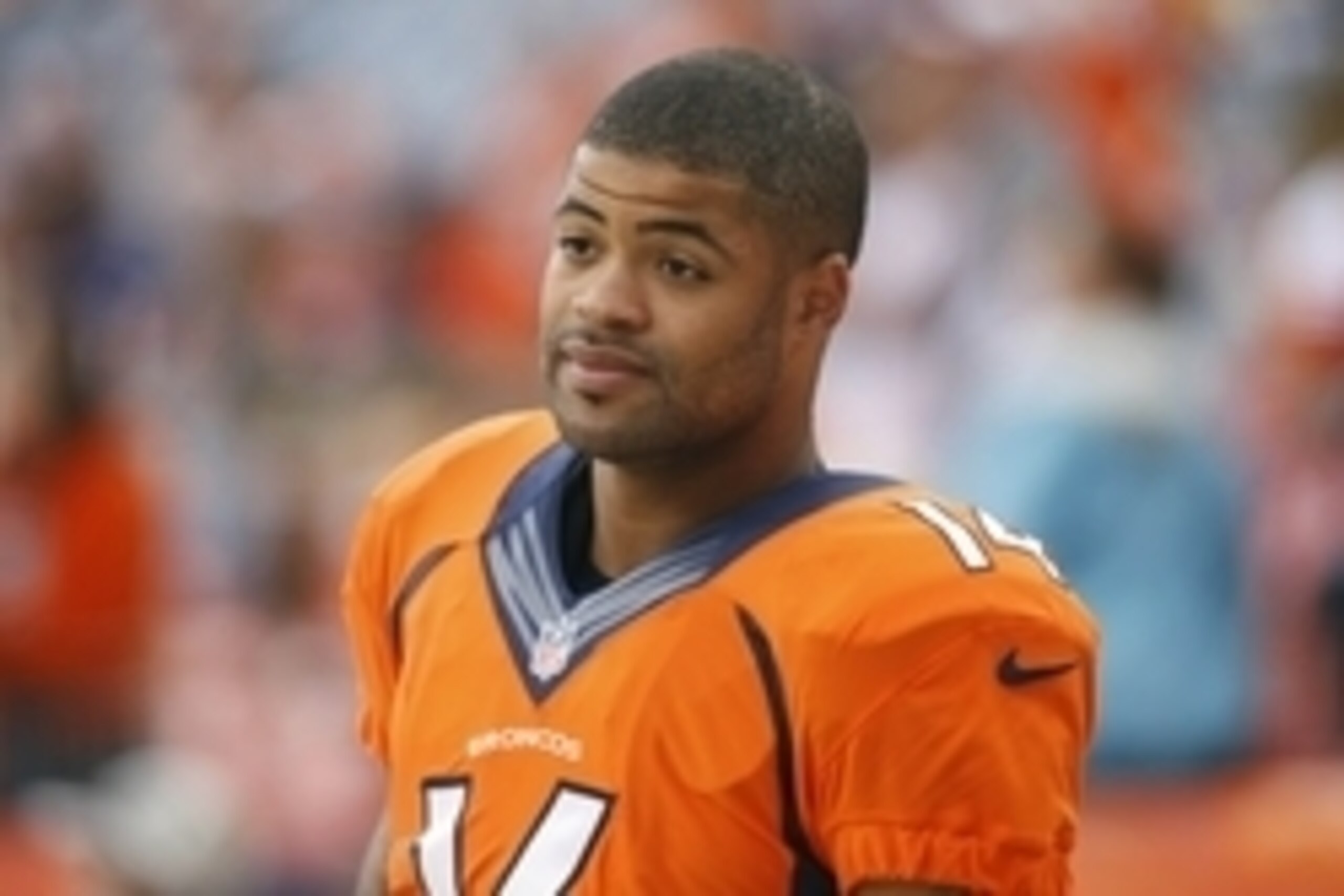 Sep 7, 2014; Denver, CO, USA; Denver Broncos wide receiver Cody Latimer (14) before the game against the Indianapolis Colts at Sports Authority Field at Mile High. Mandatory Credit: Chris Humphreys-USA TODAY Sports