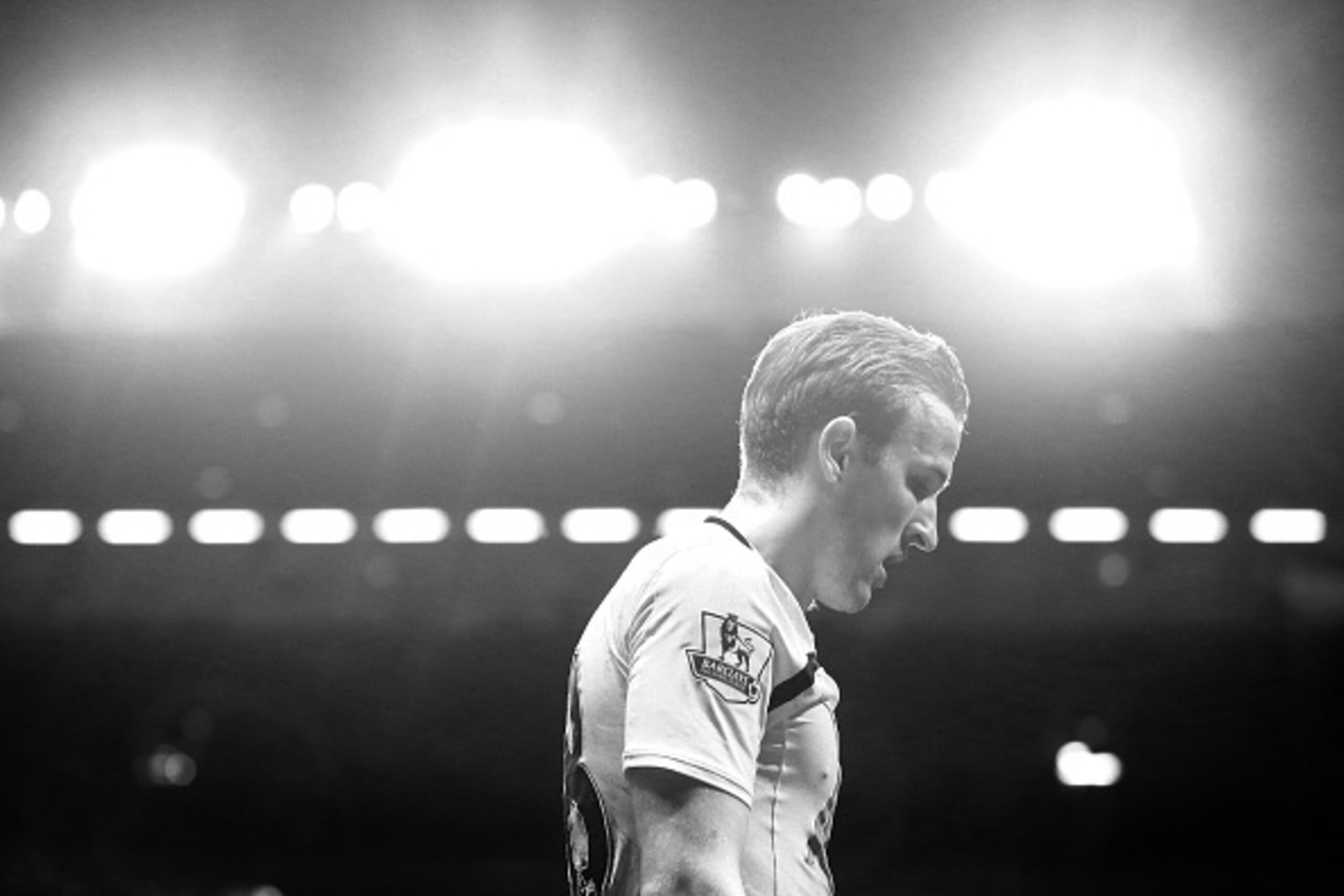 BIRMINGHAM, ENGLAND - NOVEMBER 02:  (EDITORS NOTE: THIS IMAGE HAS BEEN CONVERTED TO BLACK & WHITE) Harry Kane of Spurs during the Barclays Premier League match between Aston Villa and Tottenham Hotspur at Villa Park on November 2, 2014 in Birmingham, Engl