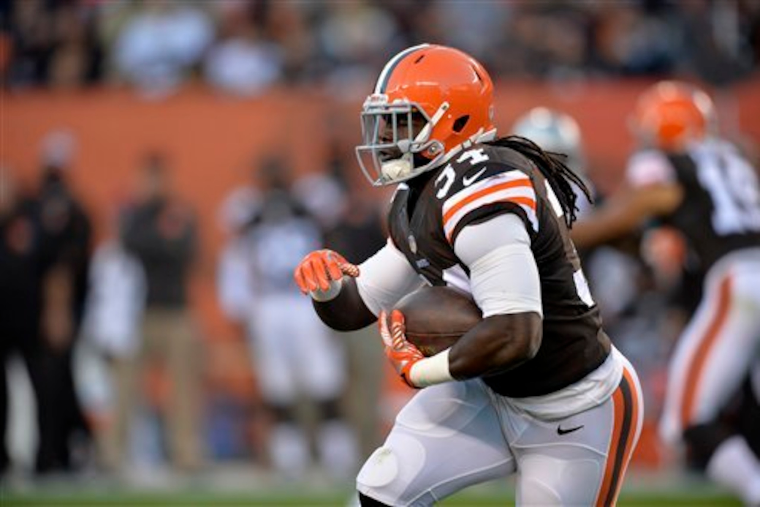 Isaiah Crowell leads the Browns in rushing touchdowns, with four, and yards-per-carry, at 4.9.